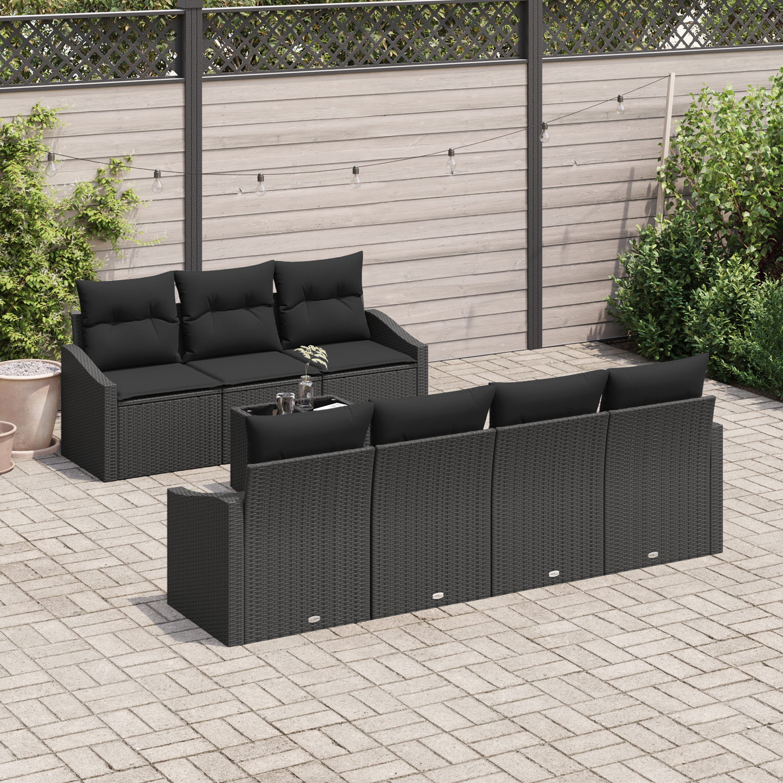 vidaXL 8-delige Tuinset met kussens poly rattan zwart