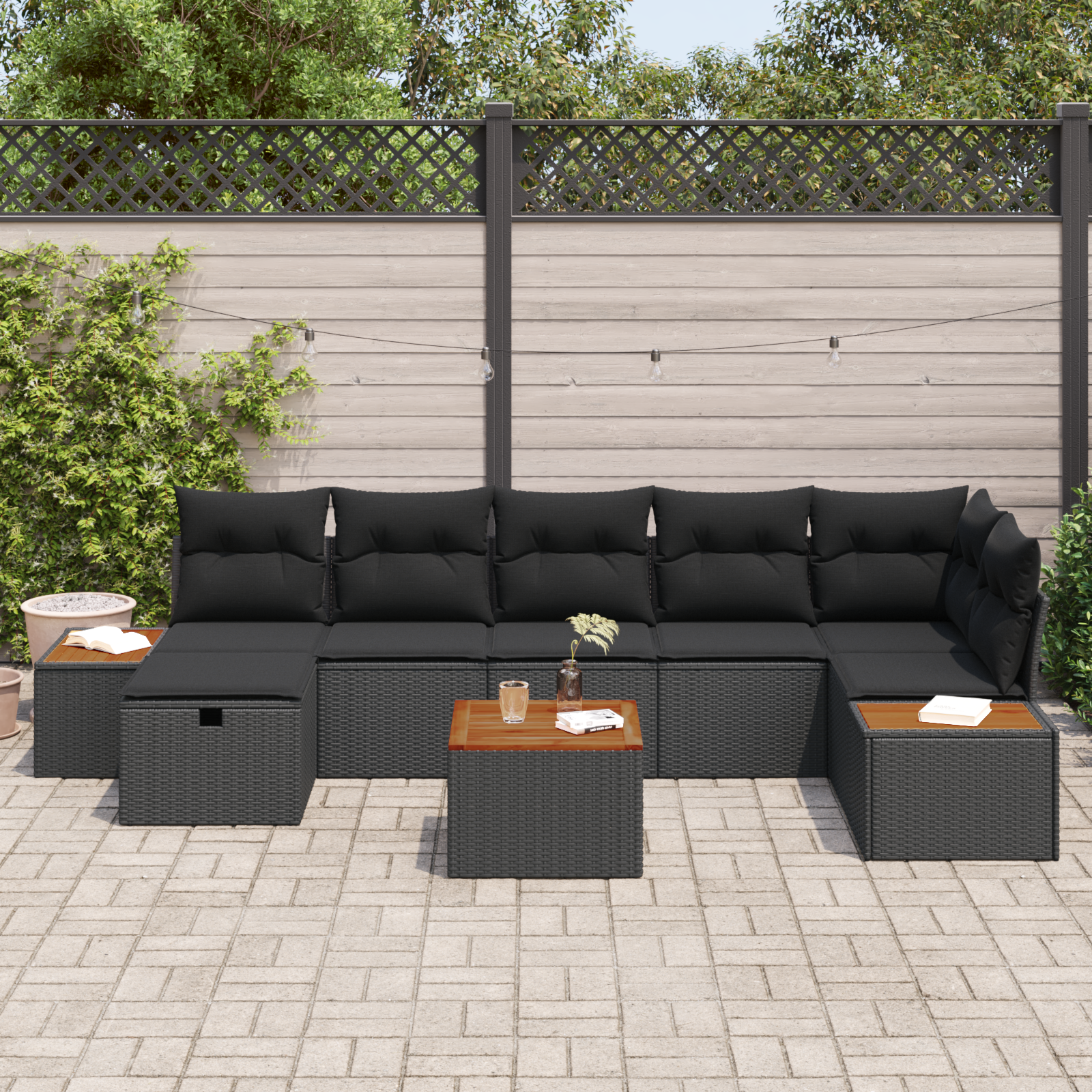 vidaXL 8-delige tuinset met kussens zwart poly rattan