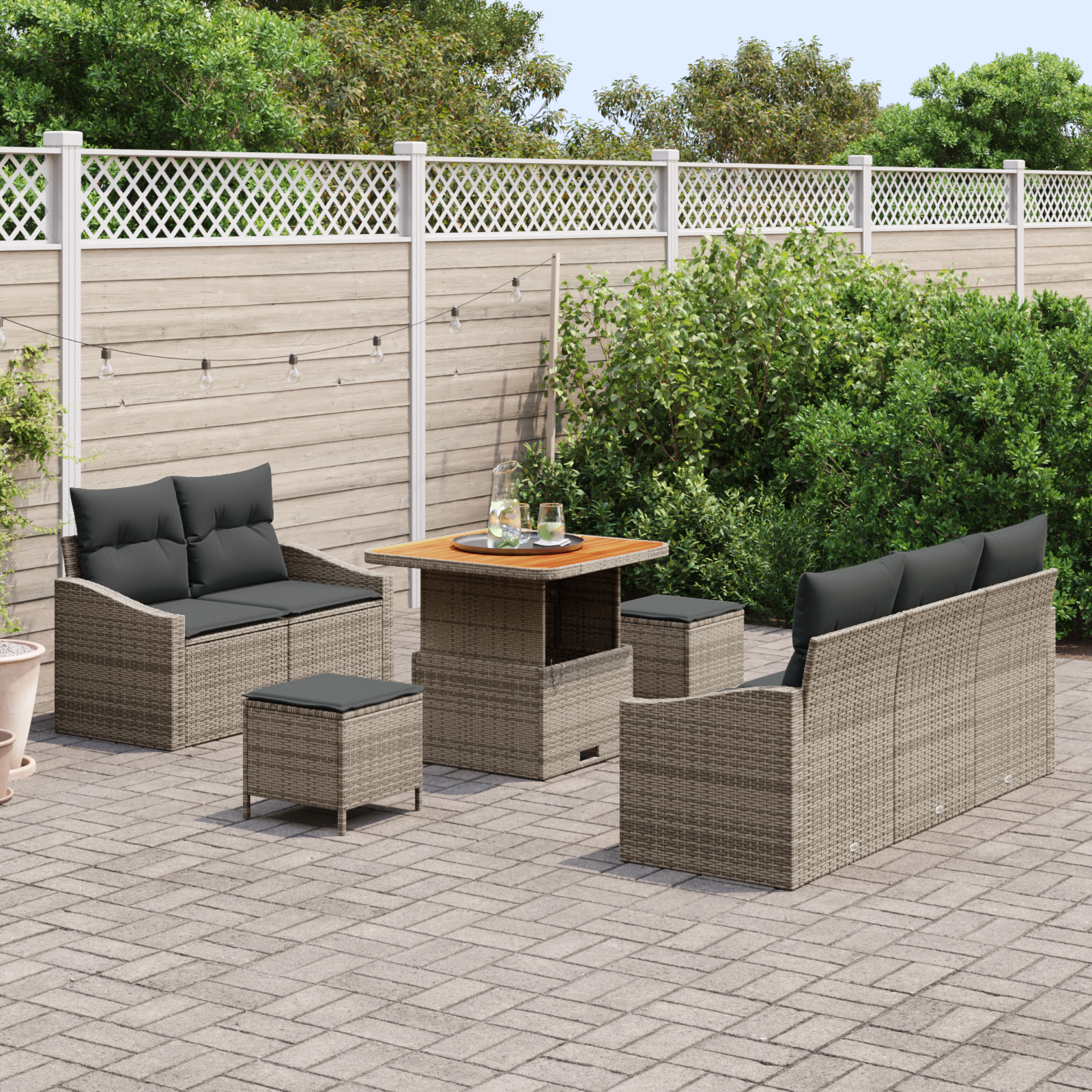 vidaXL 8-delige tuinsofa set met kussens - Grijs - Poly Rattan - Acacia