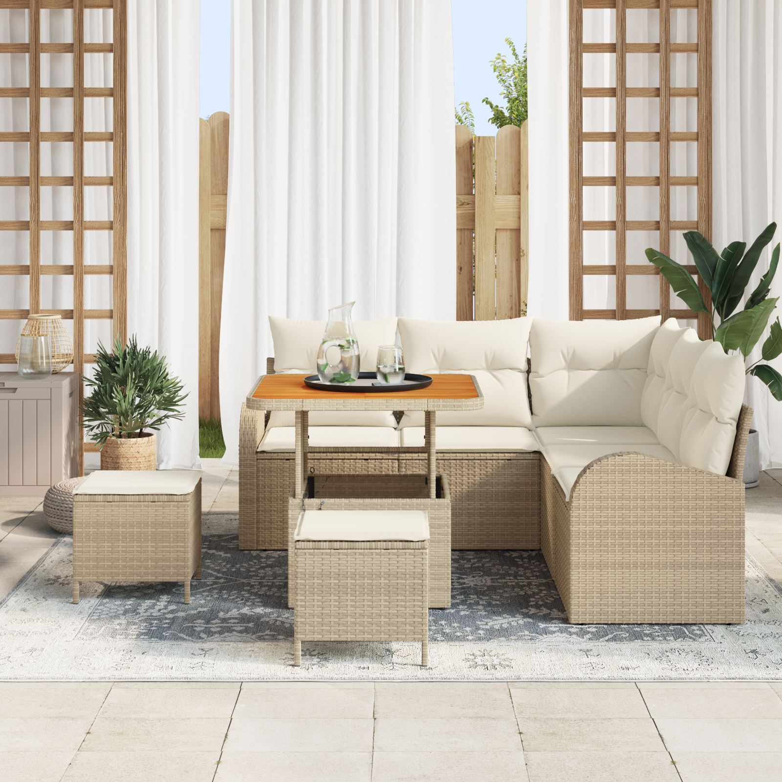 vidaXL 8-delige Tuinbankenset met kussens poly rattan acacia beige