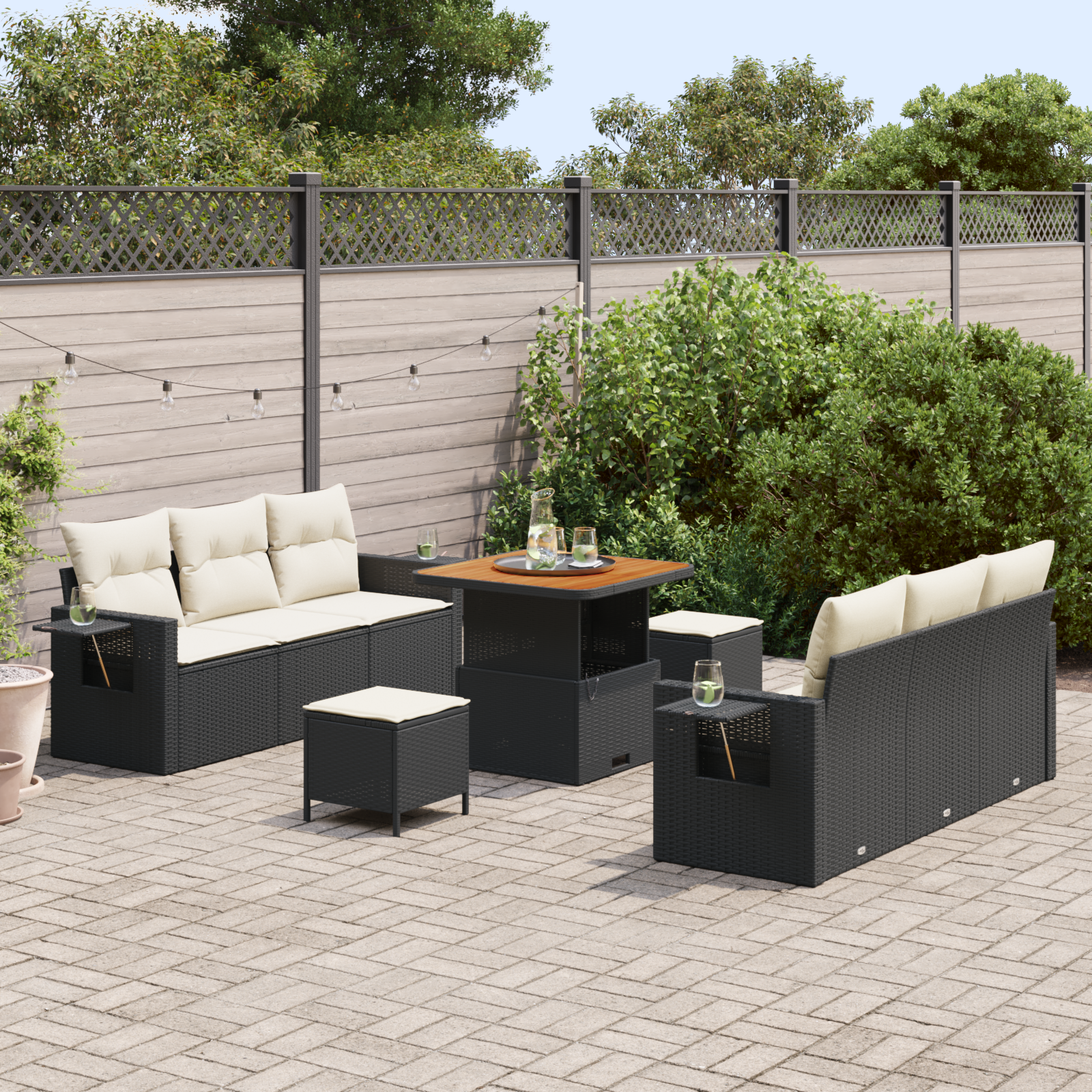 vidaXL 9-delige Tuinbankenset met kussens poly rattan acacia zwart