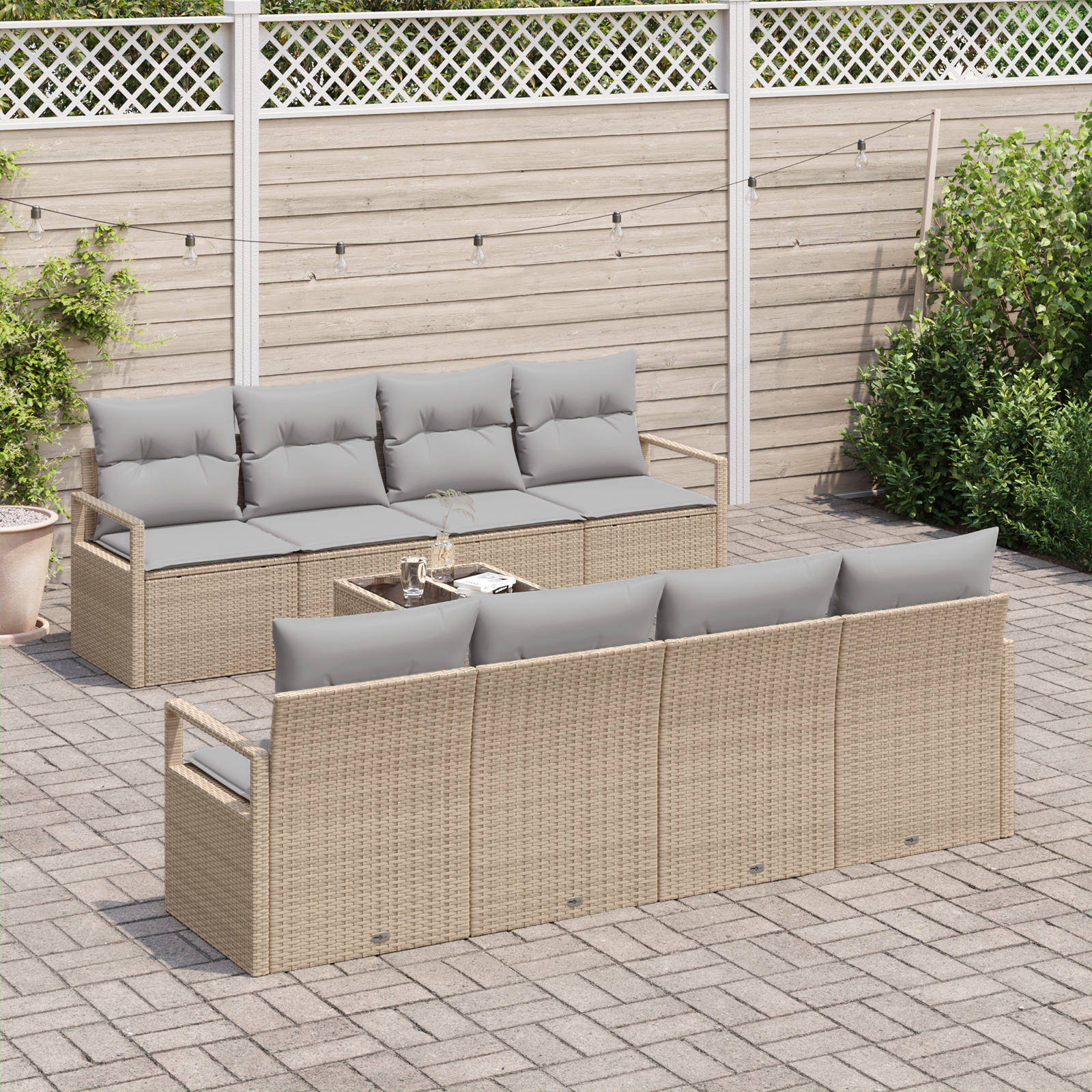 vidaXL 9-delige Tuinbankenset met kussens poly rattan beige
