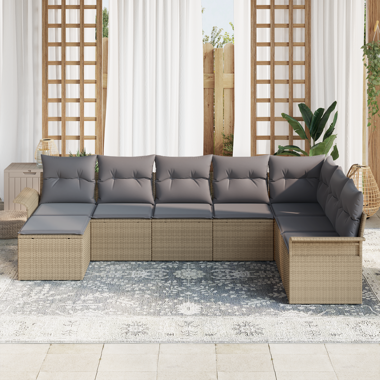vidaXL Tuinbank 2-zits met opbergruimte en kussens poly rattan beige
