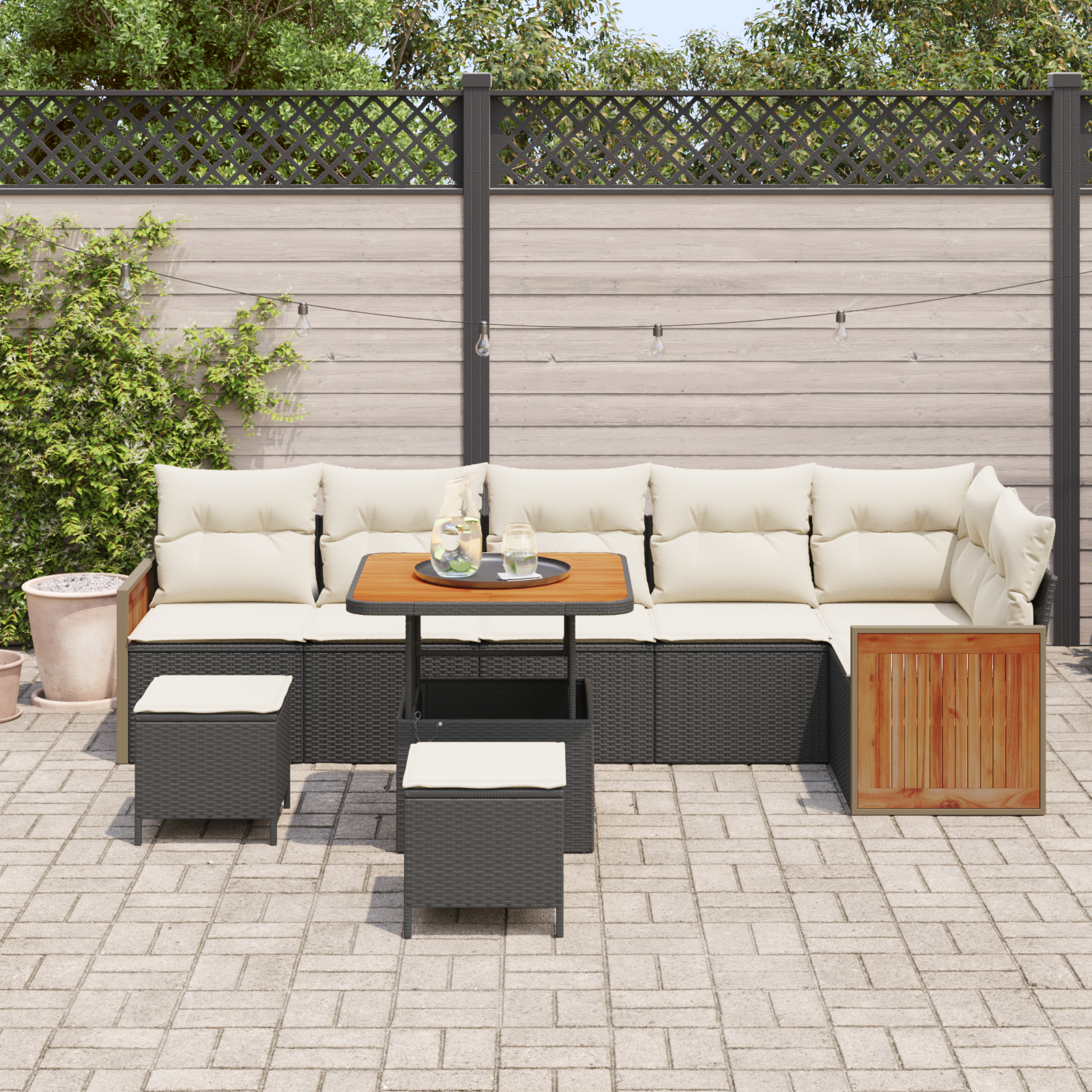vidaXL 9-delige Tuinbankenset met kussens poly rattan acacia zwart