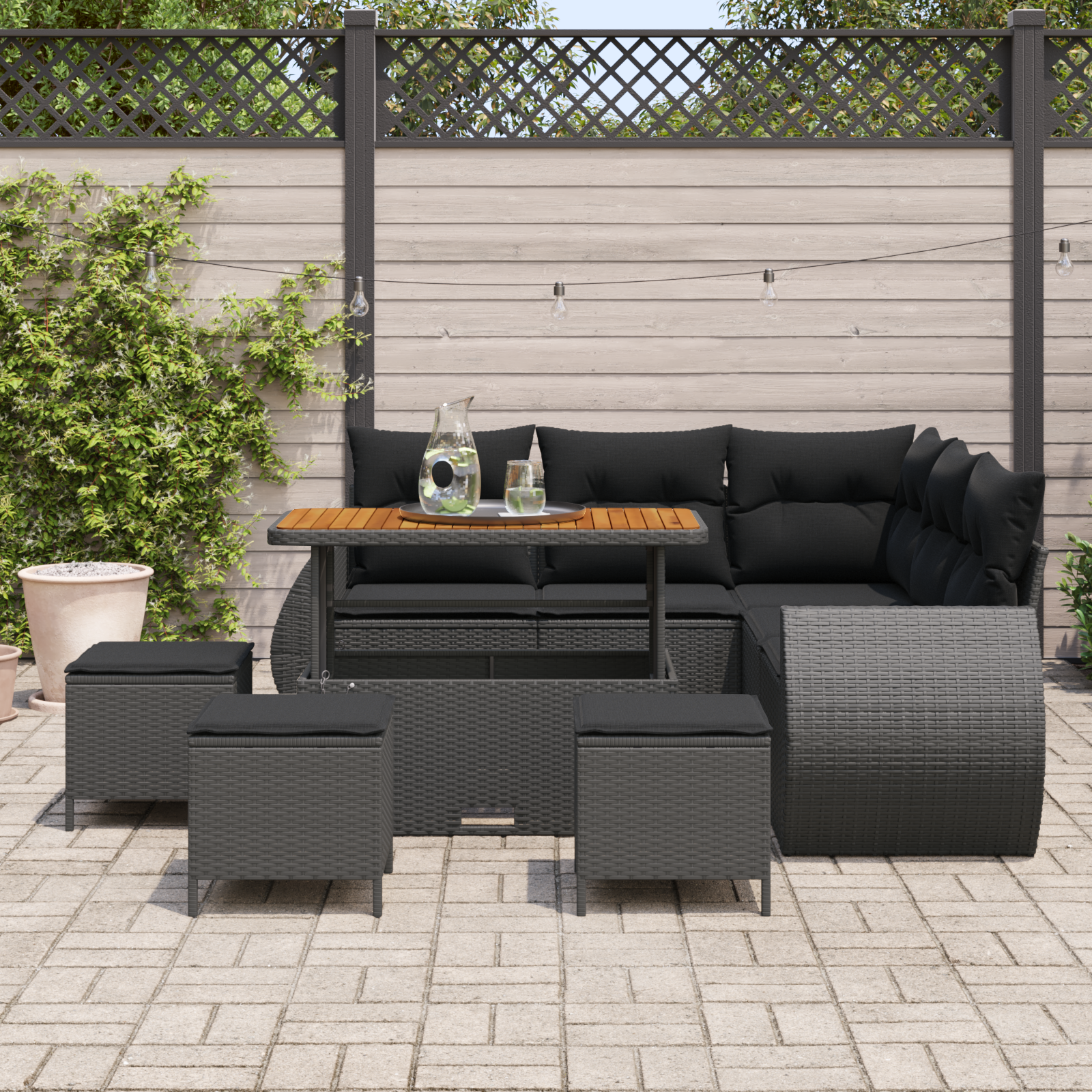 vidaXL 9-delige Tuinbankenset met kussens poly rattan acacia zwart