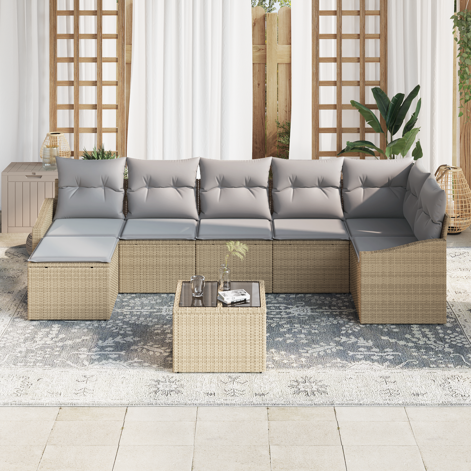 vidaXL 8-delige Tuin Eettafelset met Kussens Zwart Poly Rattan