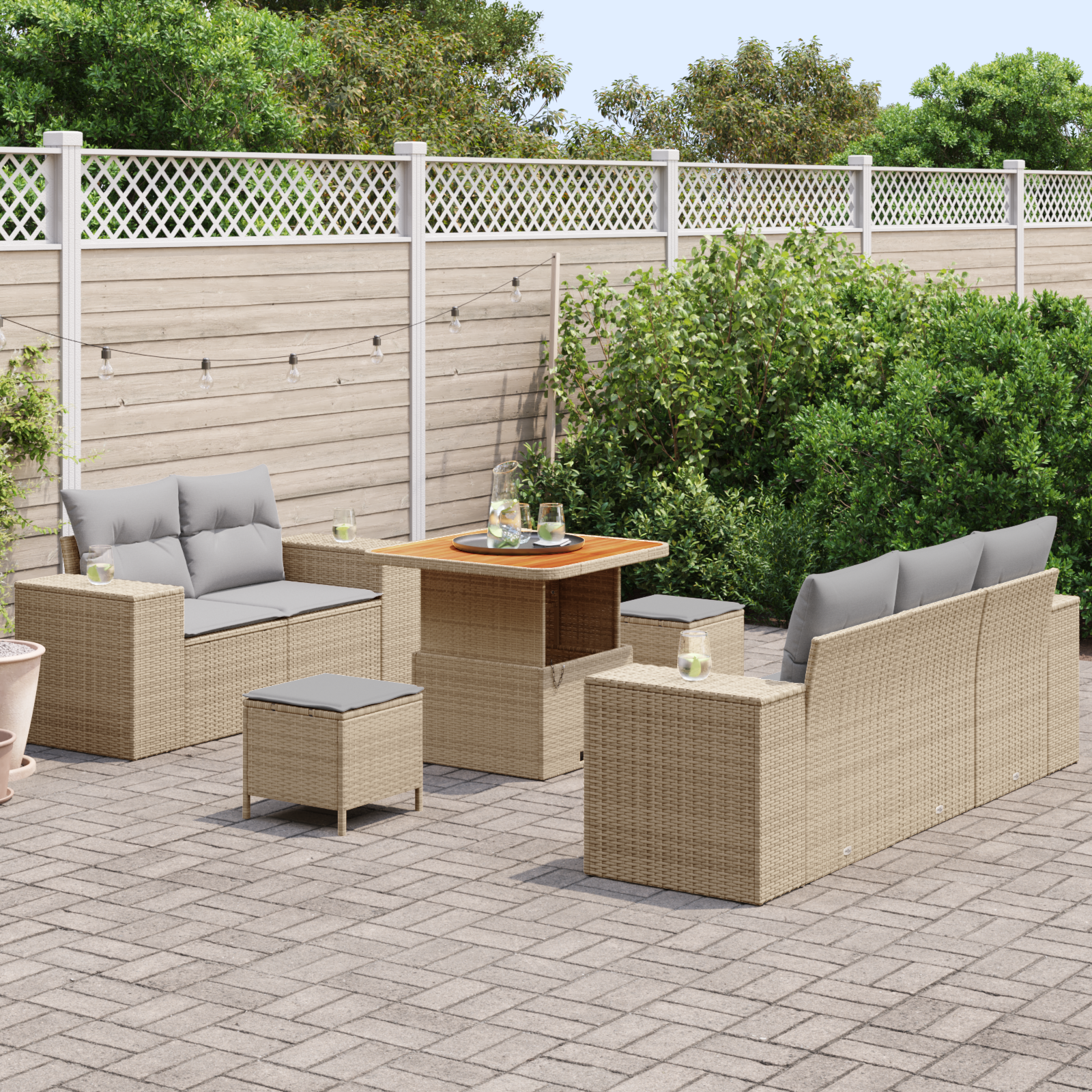 vidaXL 8-delige Tuinbankenset met kussens poly rattan acacia beige