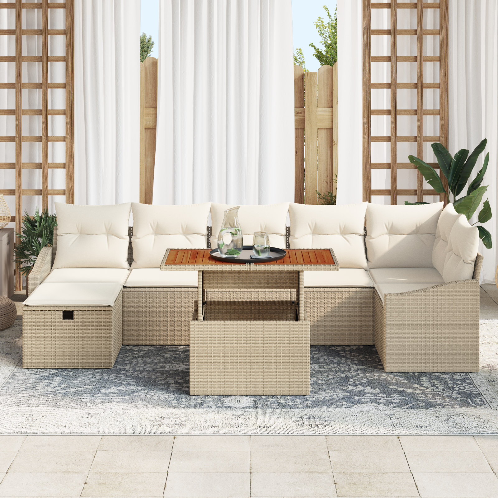 vidaXL 8-delige Tuinbankenset met kussens poly rattan beige