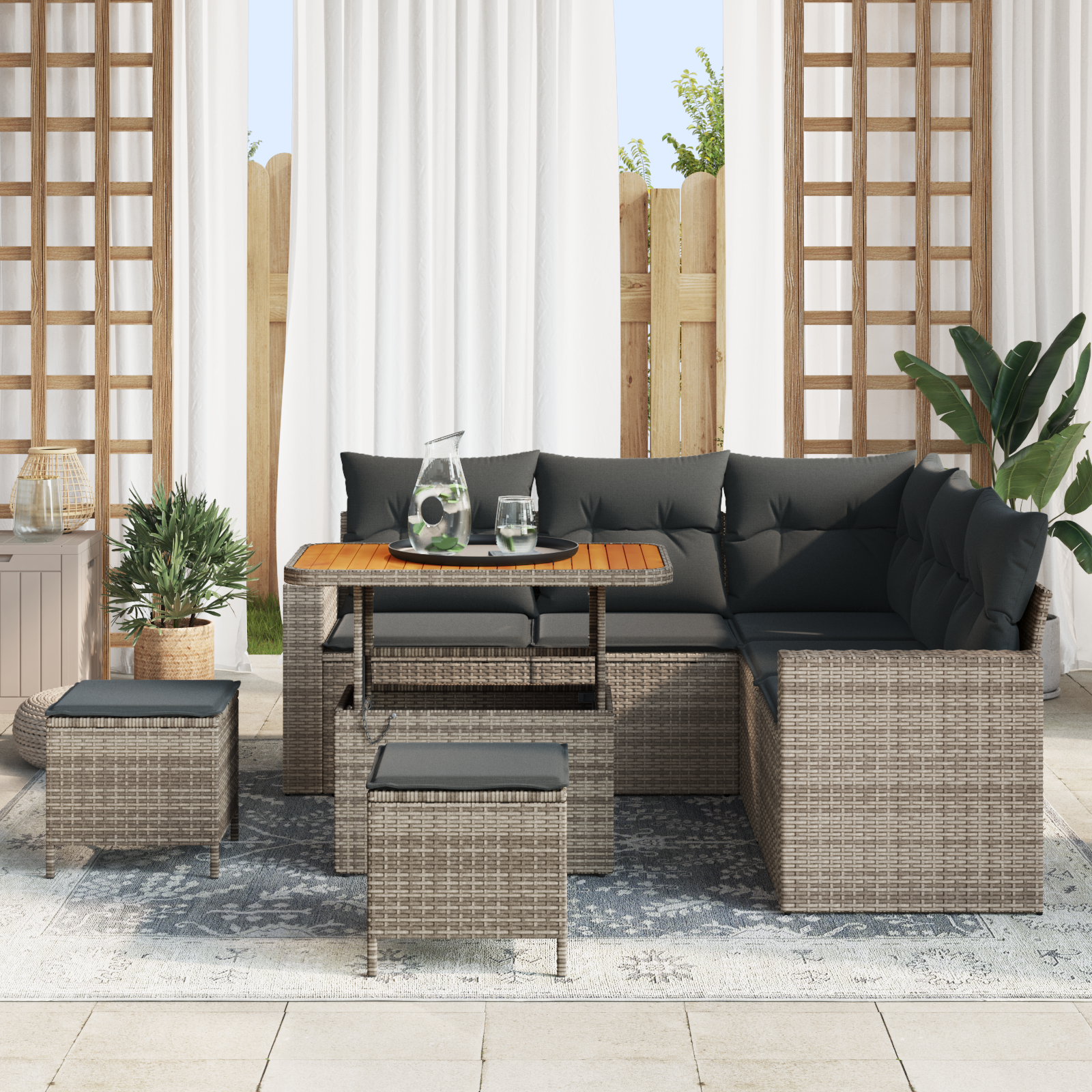 vidaXL 8-delige Tuinhoekbankenset met kussens poly rattan acacia grijs
