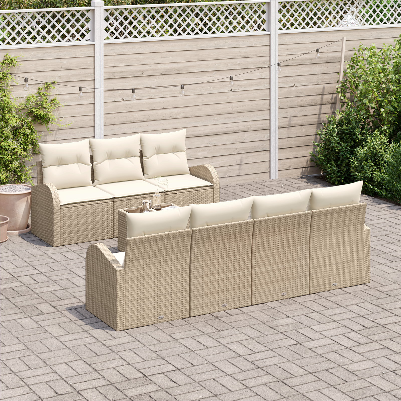 vidaXL 8-delige Tuinbankenset met kussens poly rattan beige