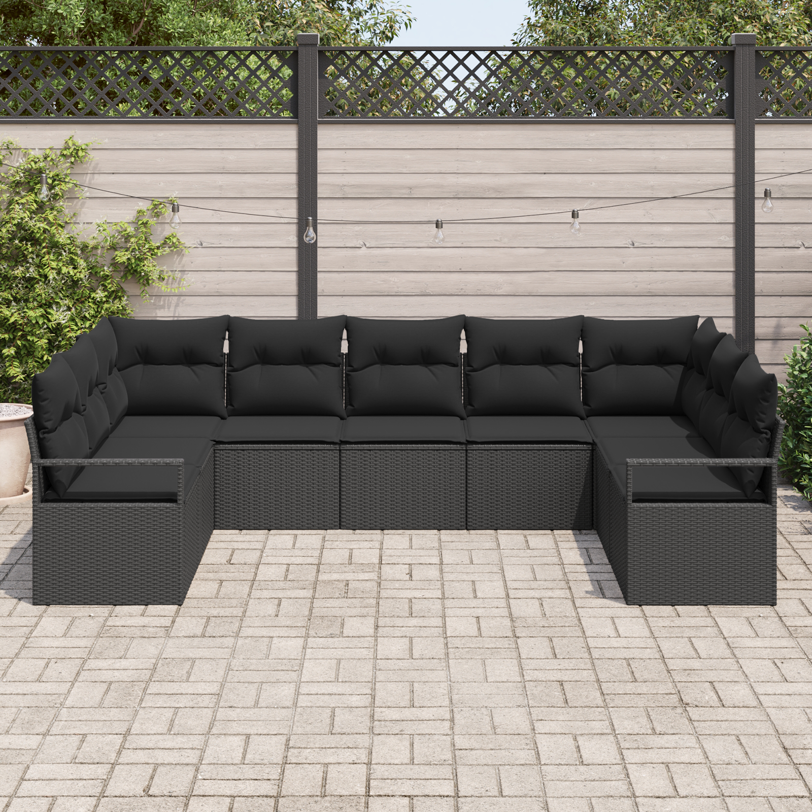 vidaXL 9-delige Tuinbankenset met kussens poly rattan zwart
