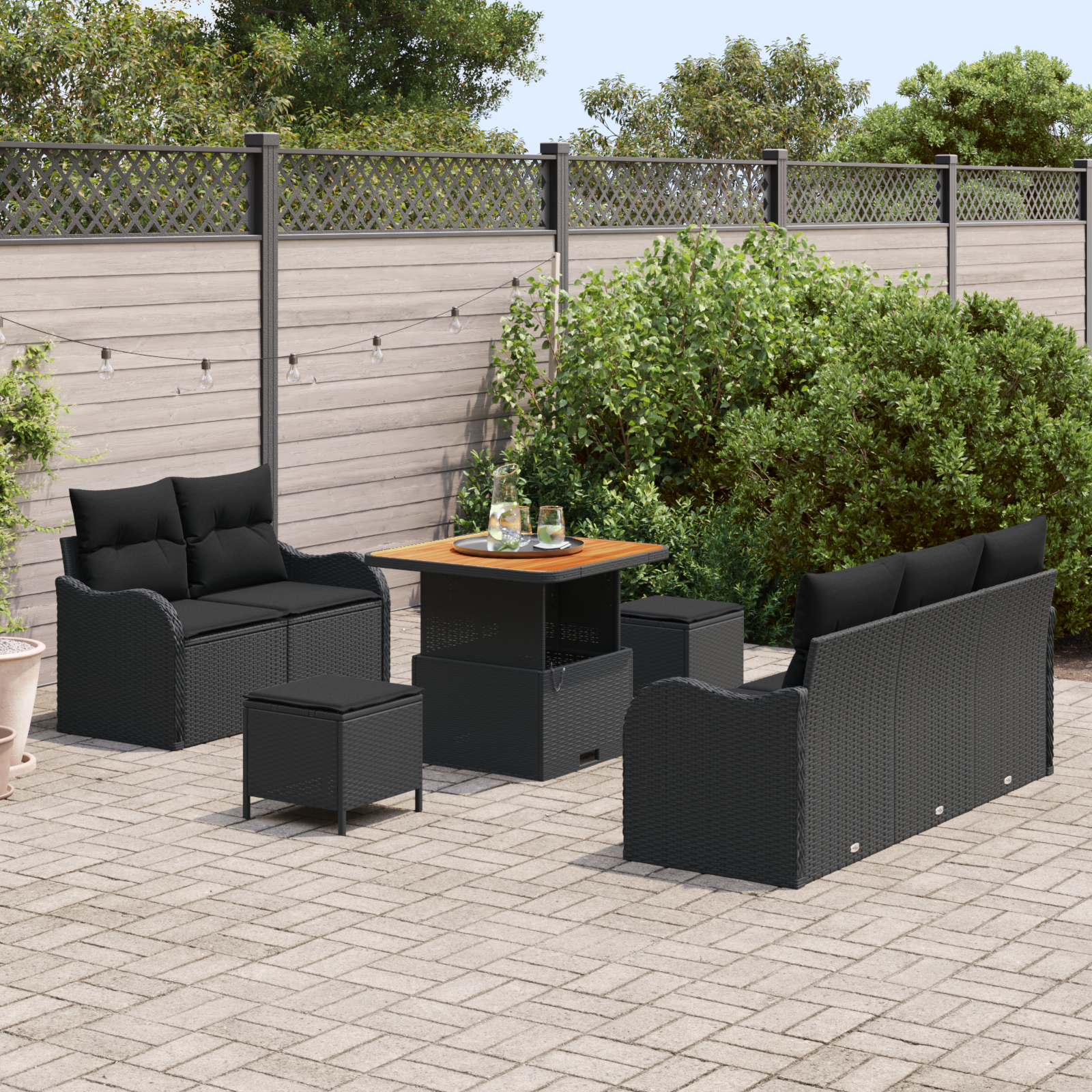 vidaXL 8-delige Tuin Sofa Set met Kussens Zwart Poly Rattan Acacia