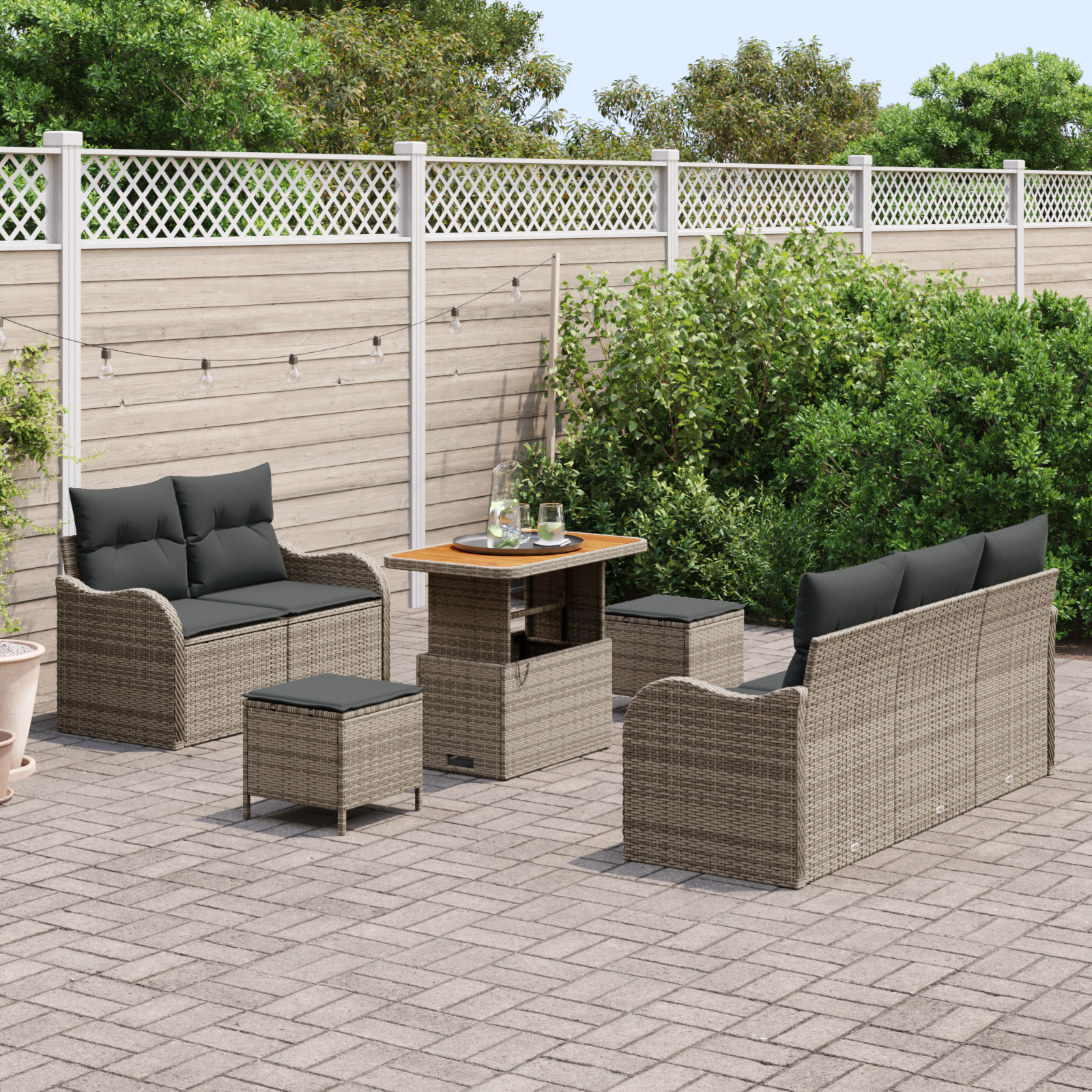 vidaXL 8-delige tuinset met kussens in grijs poly rattan en acacia hout