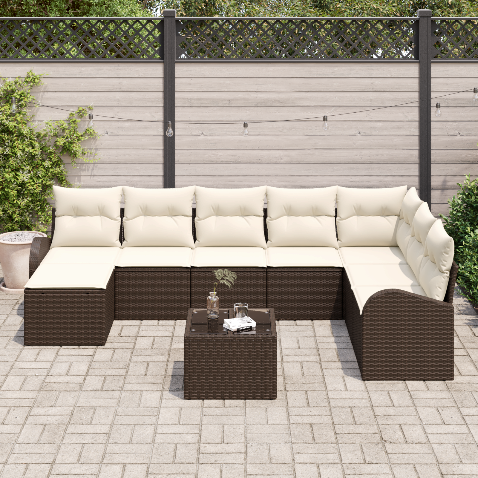 vidaXL 8-delige tuinset met kussens in grijs poly rattan
