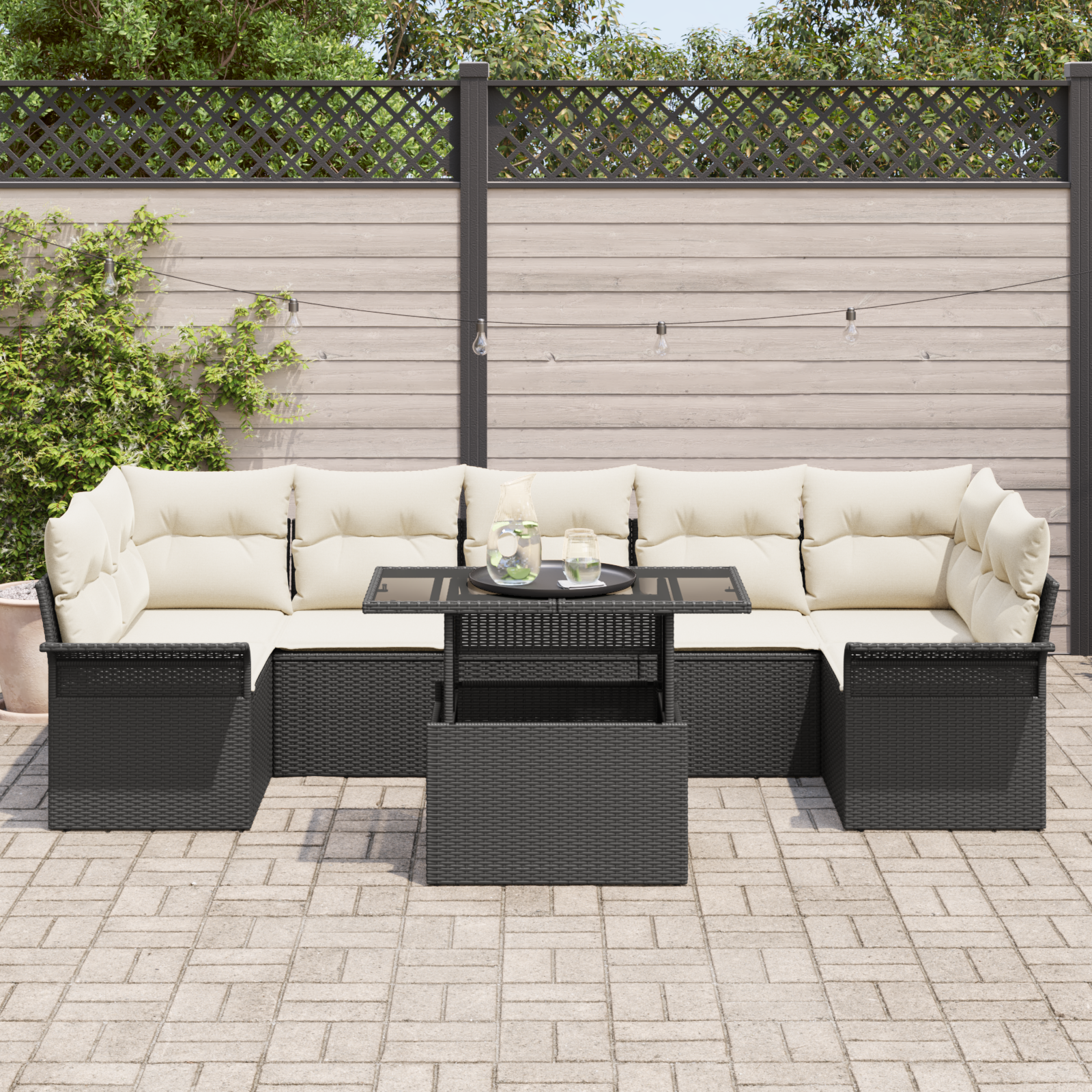 vidaXL 8-delige Tuinbankenset met kussens poly rattan zwart
