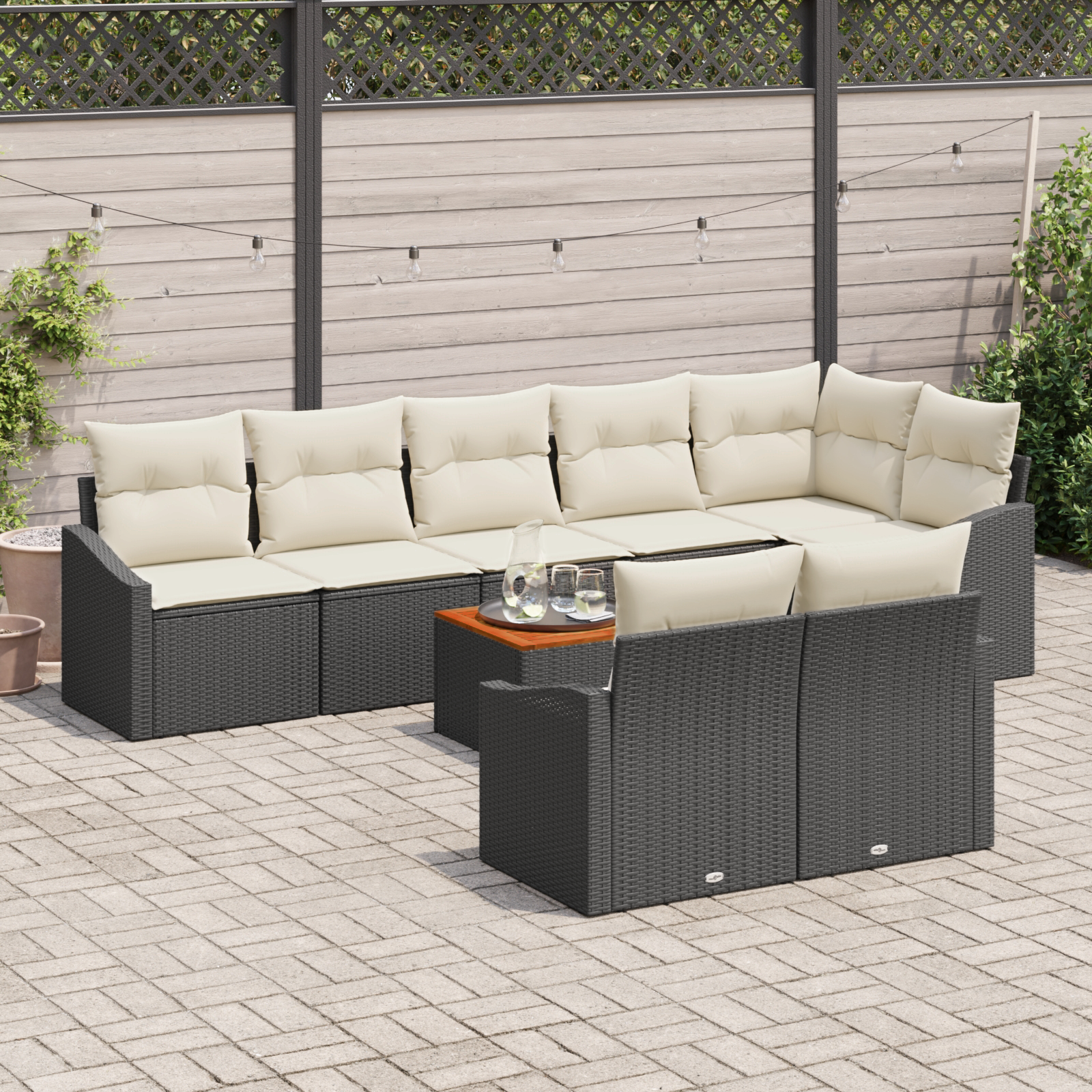 vidaXL 9-delige Tuinbankenset met kussens poly rattan acaciahout zwart