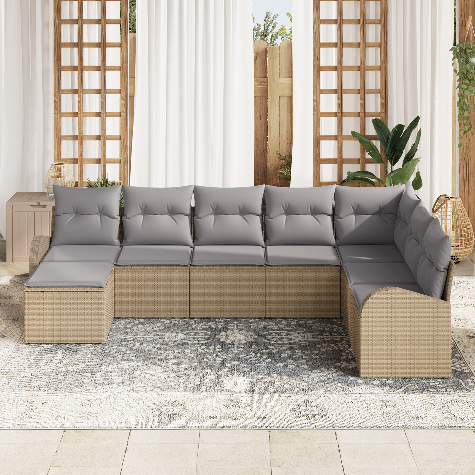 vidaXL 8-delige tuinset met kussens in het beige poly rattan