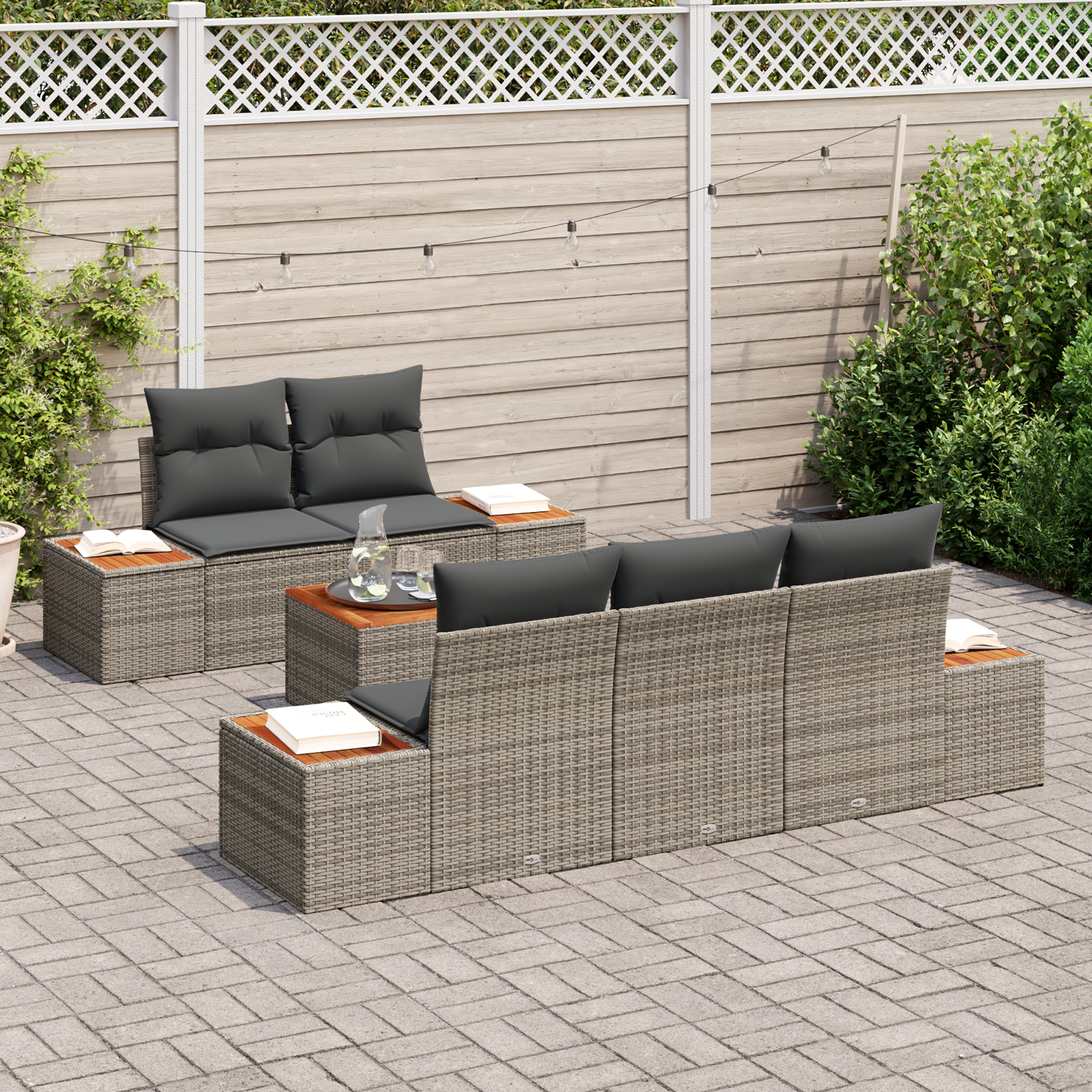 vidaXL 6-delige tuinset met kussens - grijs poly rattan en acacia