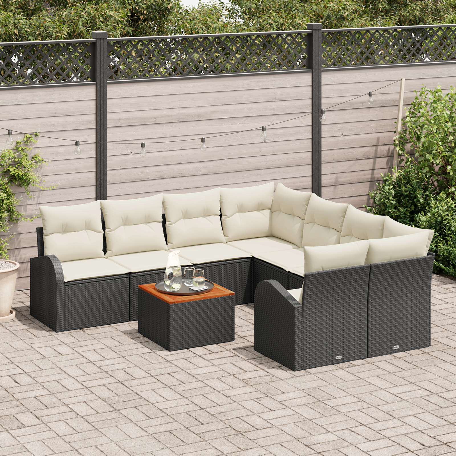vidaXL 9-delige tuinset met kussens zwart poly rattan acacia