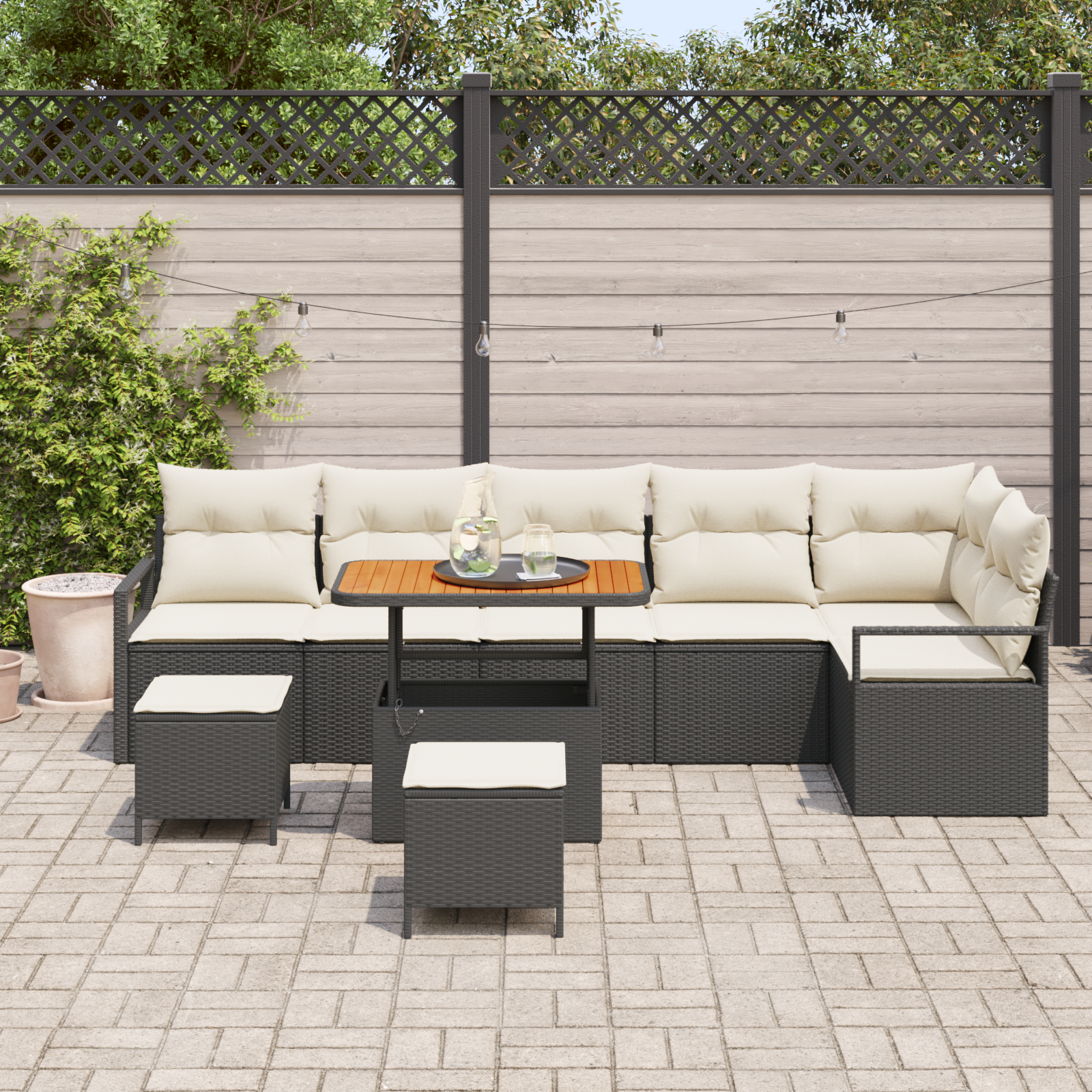 vidaXL 9-delige Tuinsofa Set met Kussens Zwart Poly Rattan Acacia