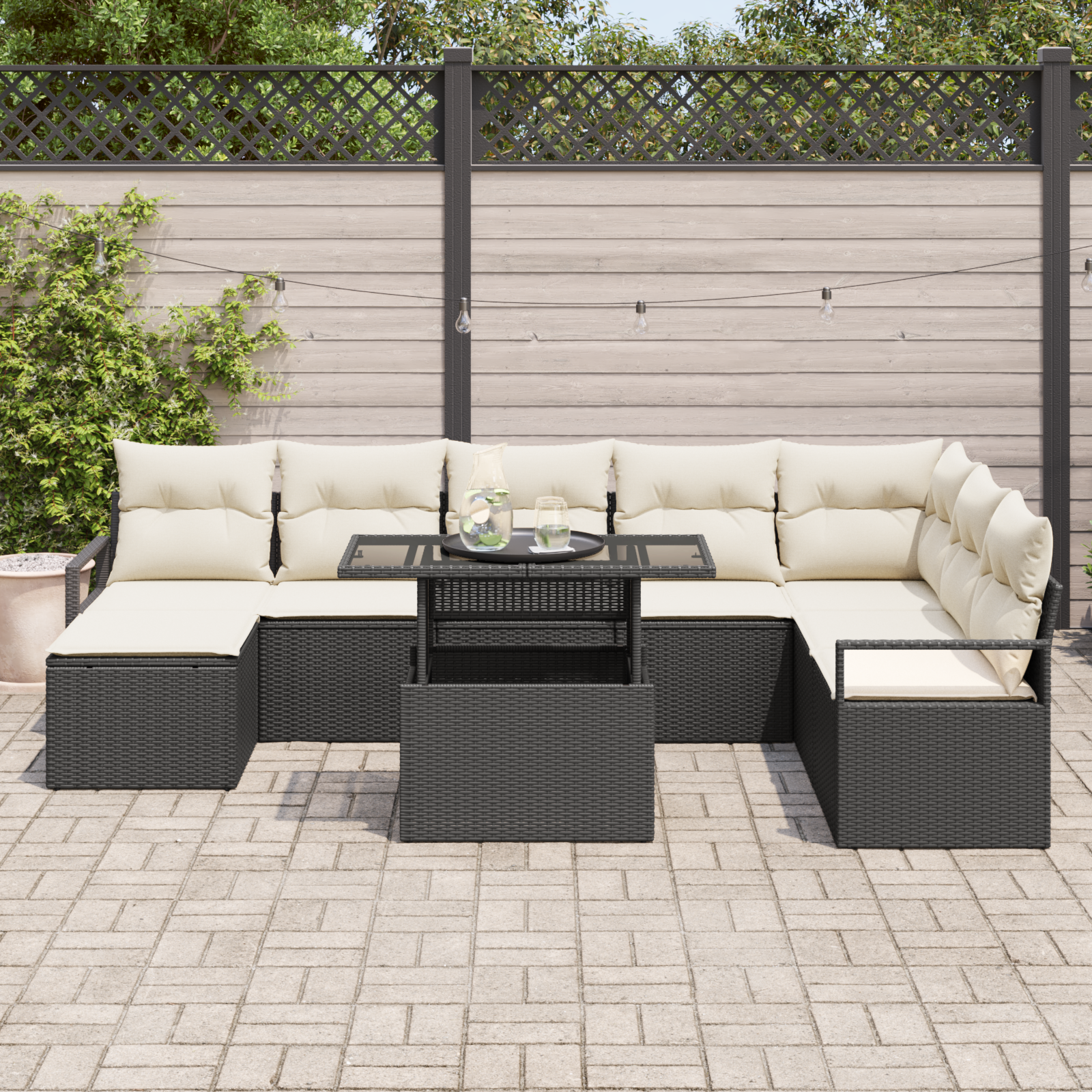 vidaXL 9-delige tuinbankset met kussens, zwart poly rattan