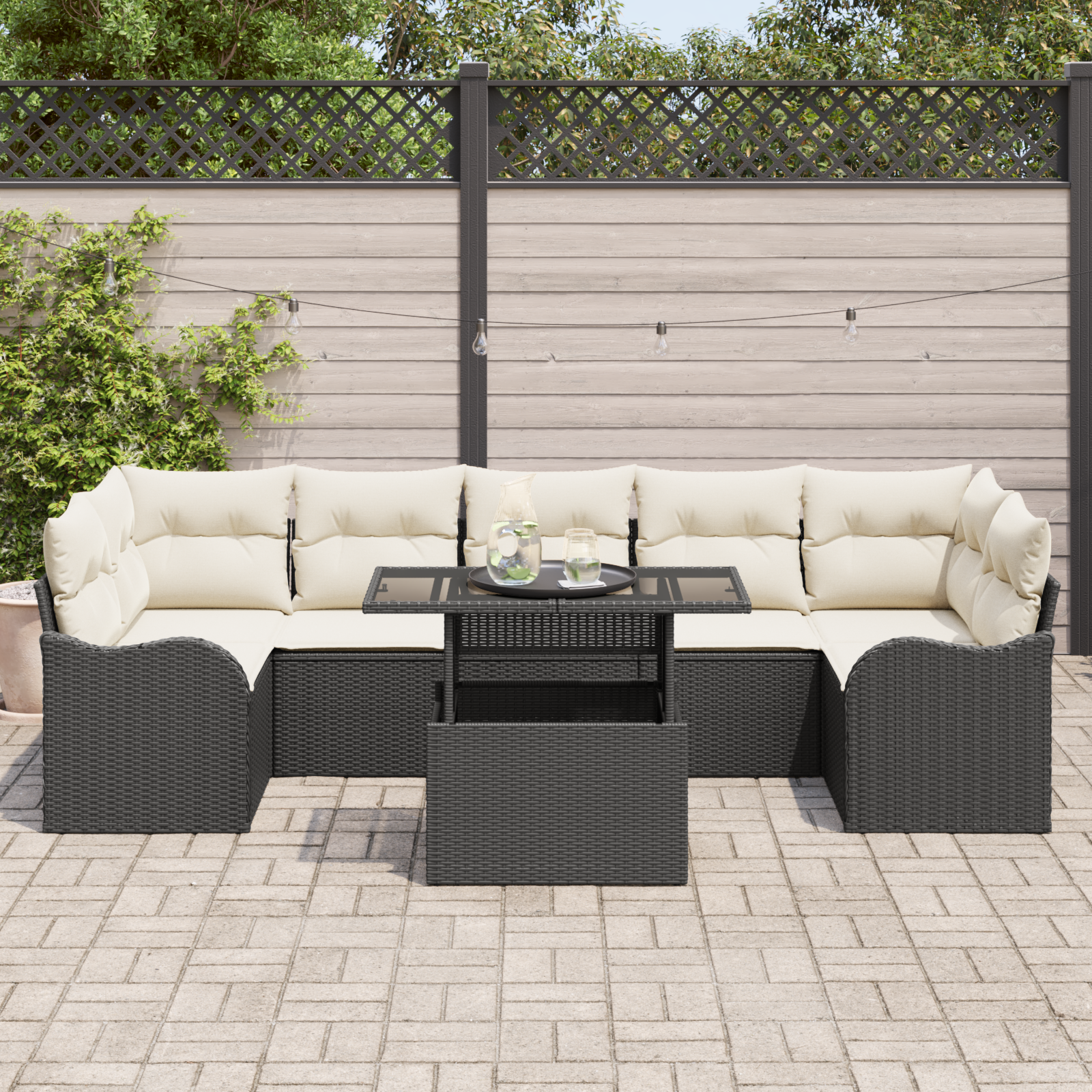 vidaXL 8-delige Tuinbankenset met kussens poly rattan zwart