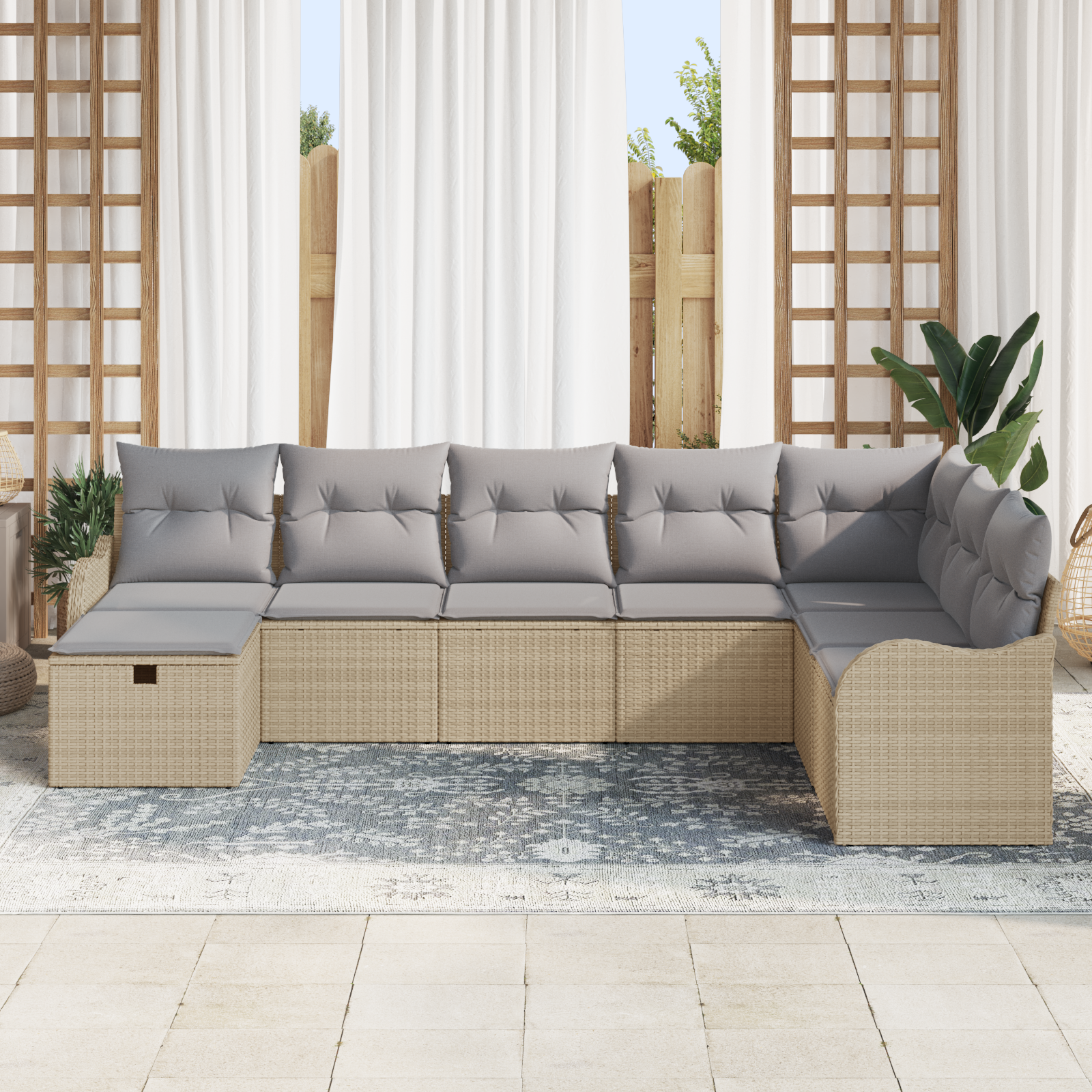 vidaXL 8-delige tuinset met kussens - beige poly rattan