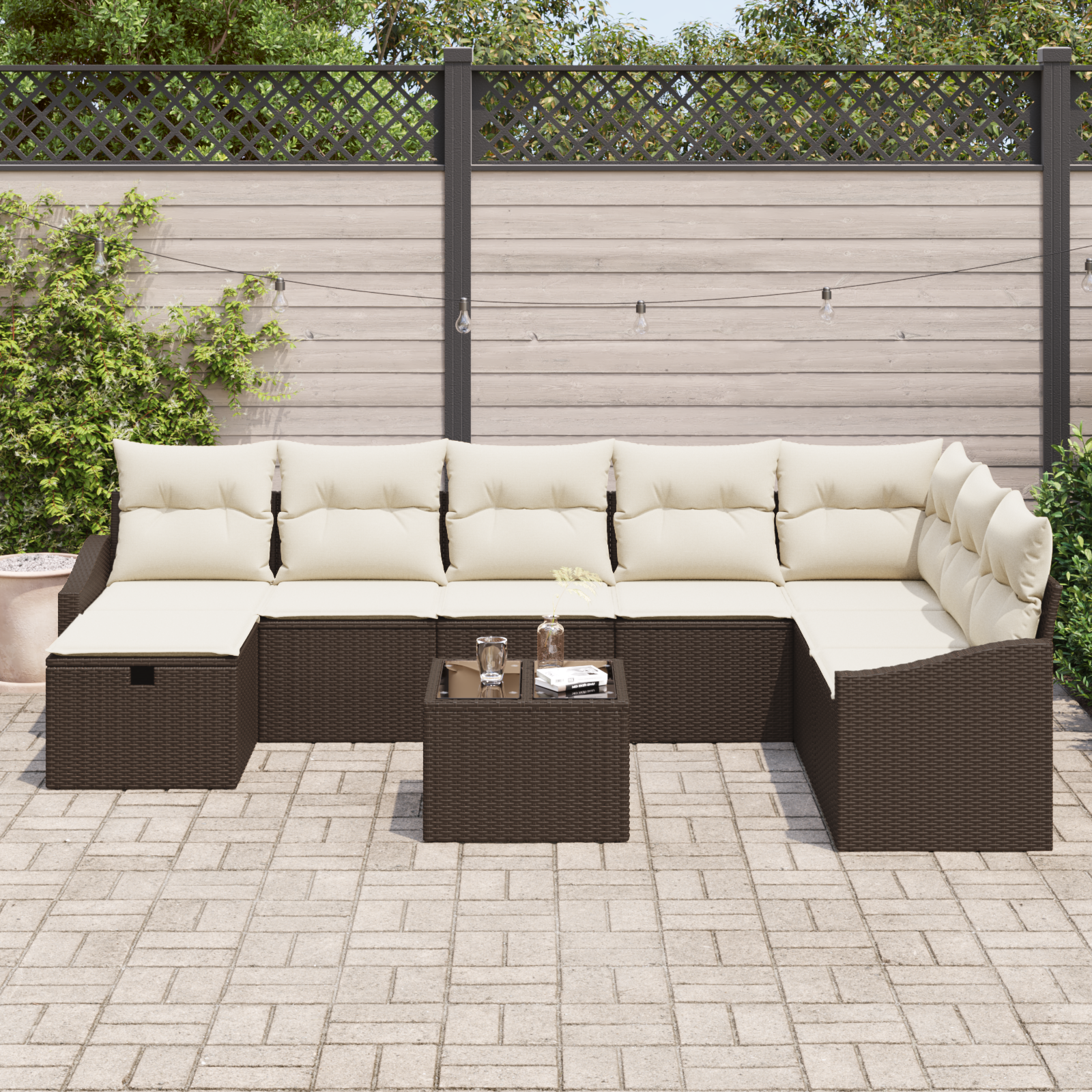 vidaXL 9-delige tuinbankset met kussens bruin poly rattan