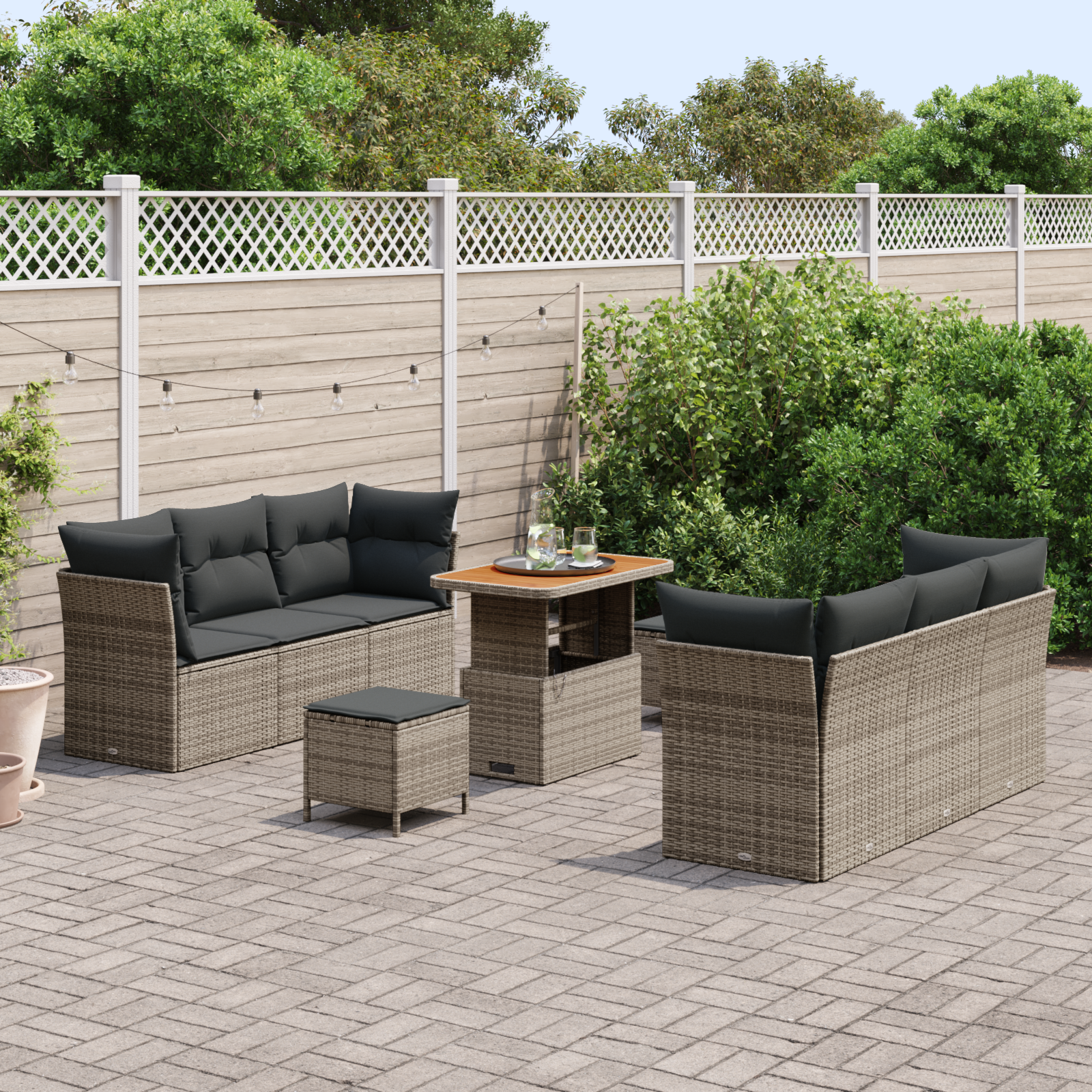 vidaXL 9-delige tuinset met kussens, grijs, poly rattan en acacia