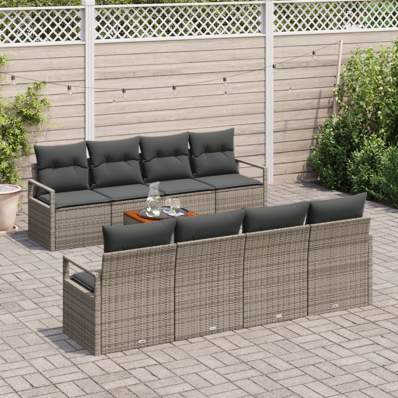 vidaXL 9-delige tuinset met kussens in het grijs van poly rattan en acacia