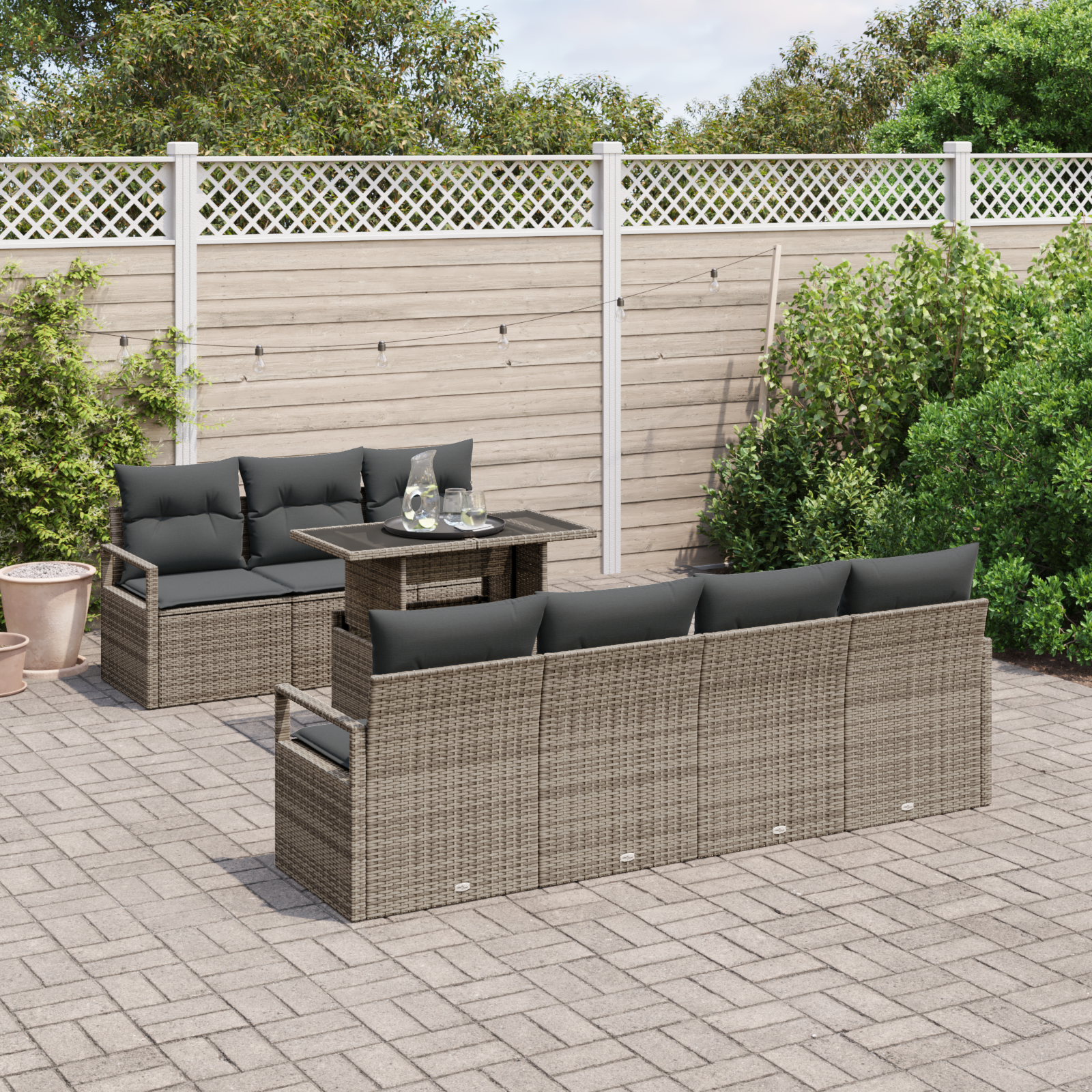 vidaXL 8-delige Tuinbankenset met kussens poly rattan grijs