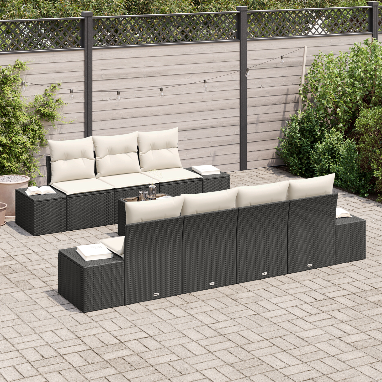 vidaXL 8-delige Tuinset met Kussens Zwart Poly Riet