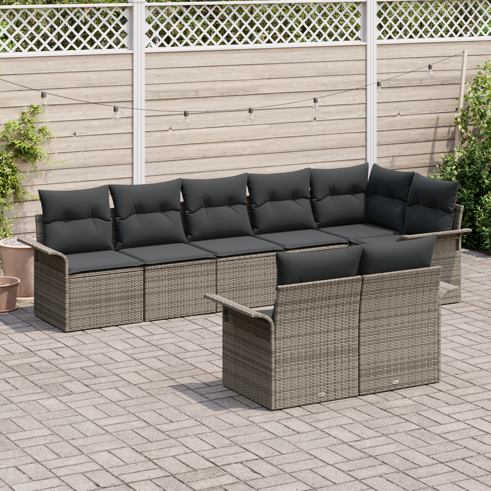 vidaXL 8-delige tuinsofa set met kussens in grijs poly rattan