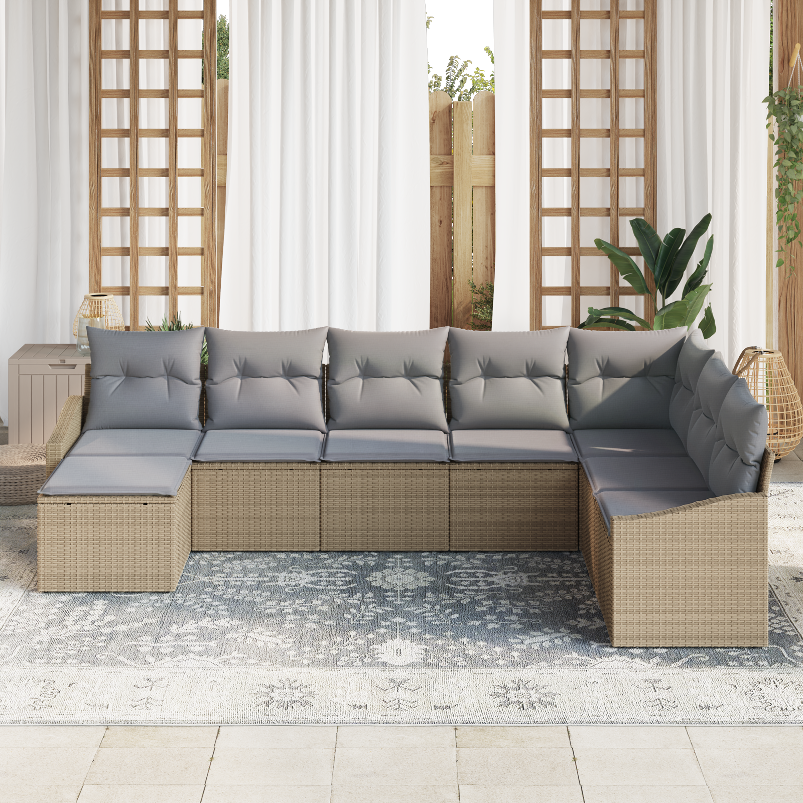vidaXL 8-delige tuinset met kussens in beige poly rattan