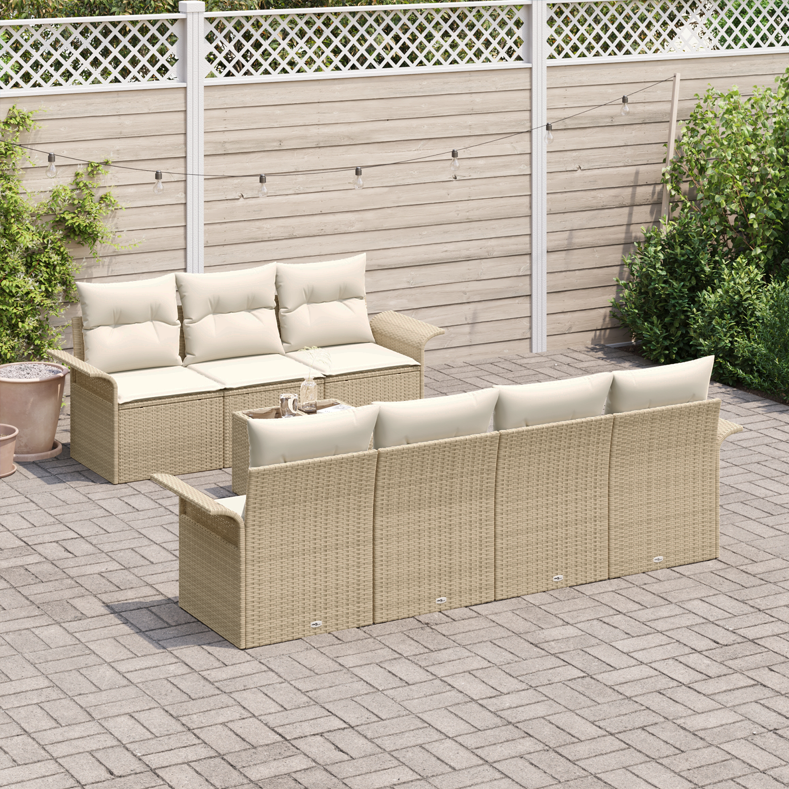 vidaXL 8-delige Tuinbank Set met Kussens Beige Poly Rattan