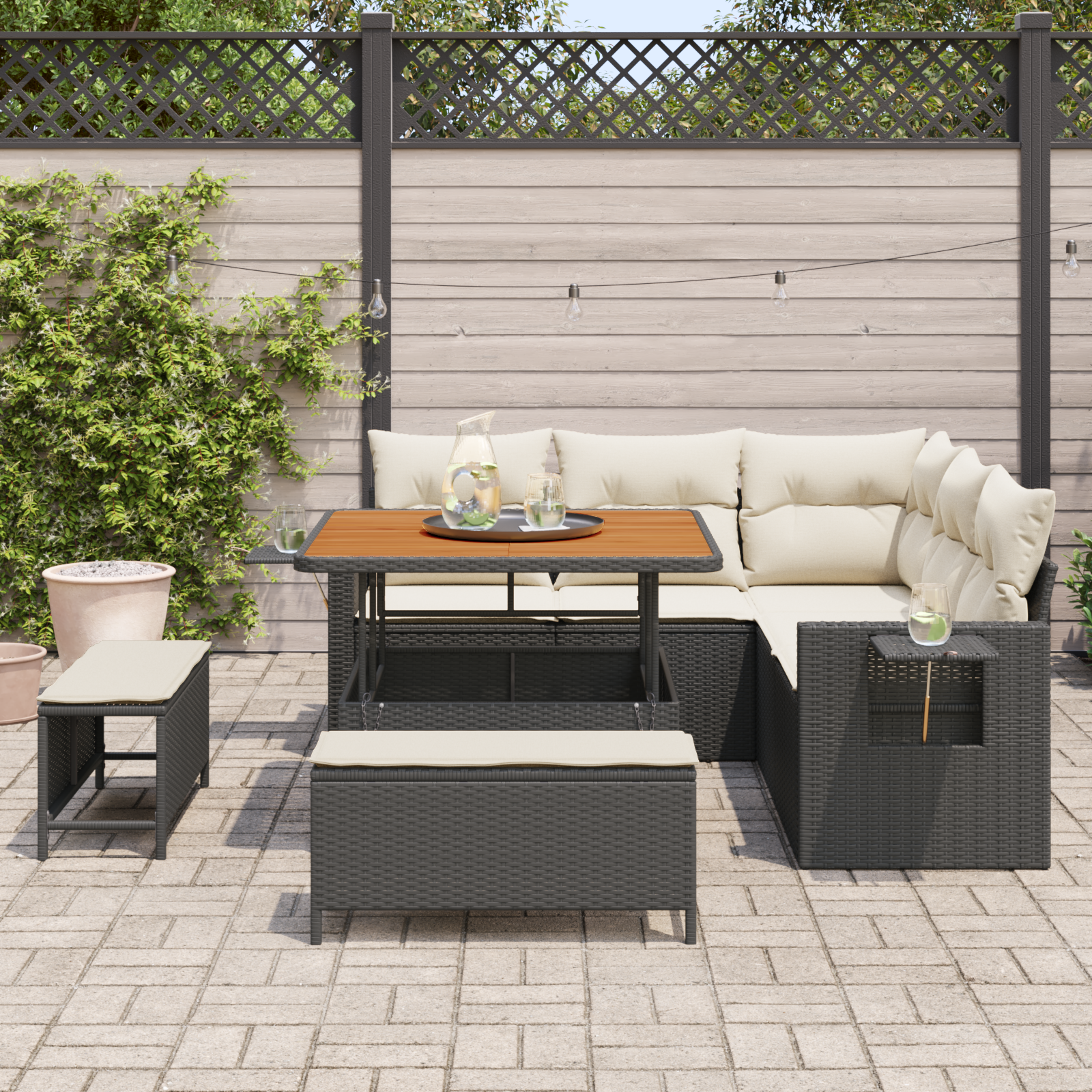 vidaXL 8-delige Tuinbankenset met kussens poly rattan acacia zwart