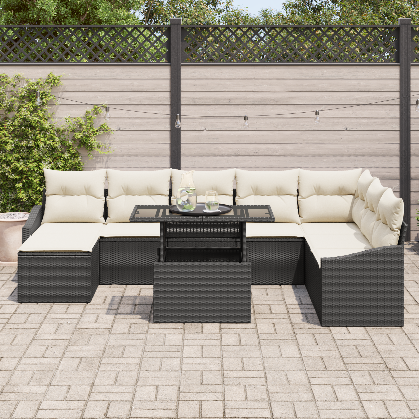 vidaXL 9-delige Tuinbankenset met kussens poly rattan zwart