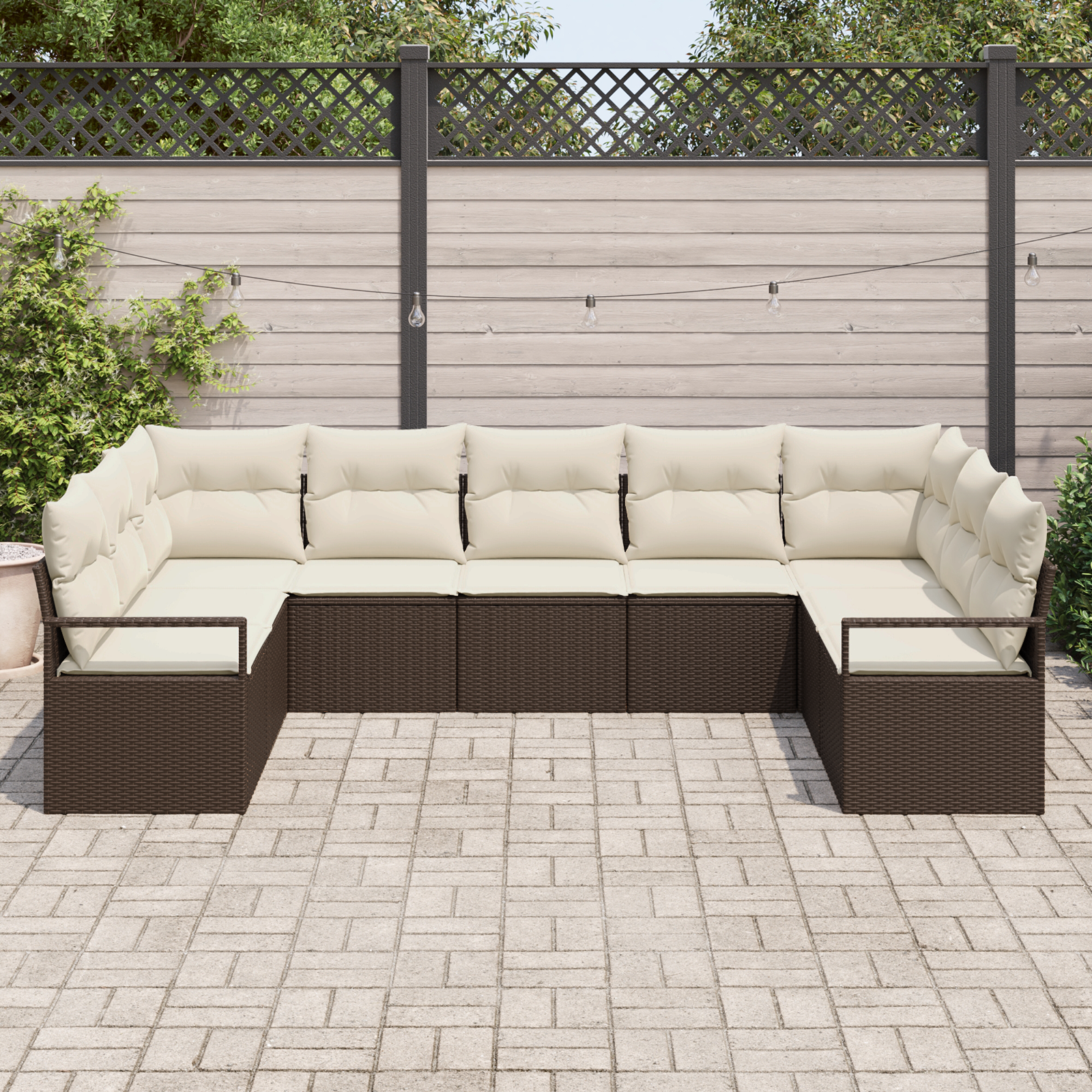 vidaXL 9-delige Tuinbankenset met kussens poly rattan bruin