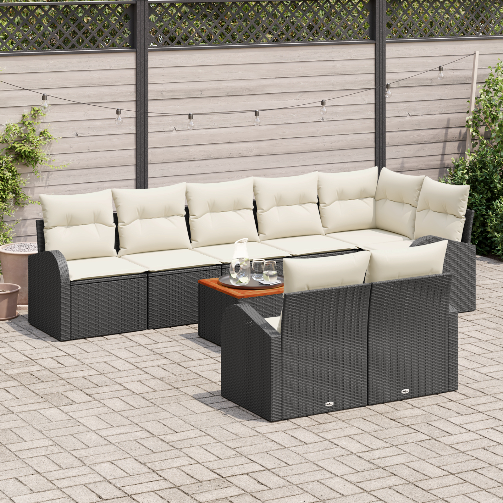 vidaXL 9-delige tuinsofa set met kussens zwart poly rattan acacia