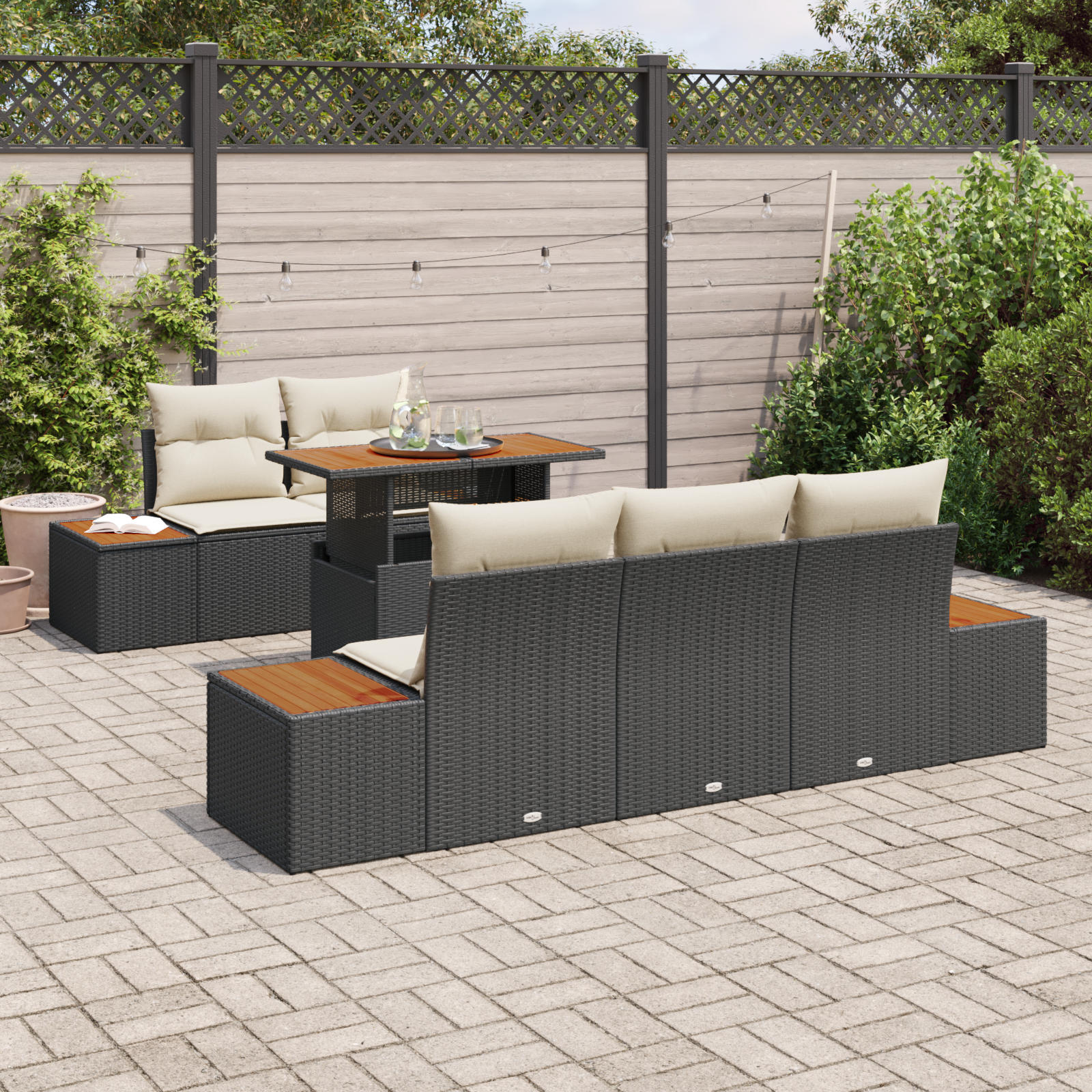 vidaXL 6-delige tuinset met kussens zwart poly rattan acacia
