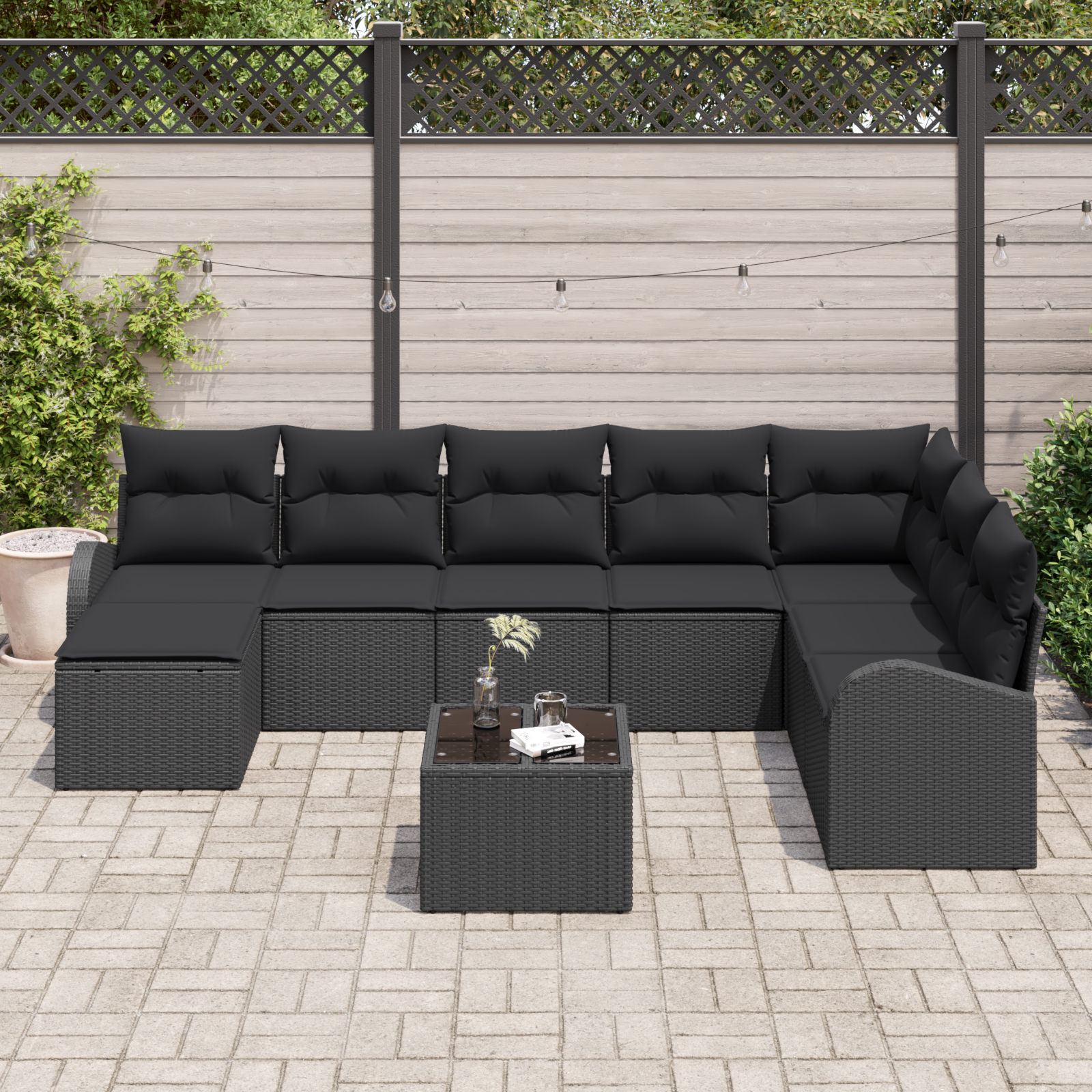 vidaXL 9-delige tuinbank set met kussens beige poly rattan