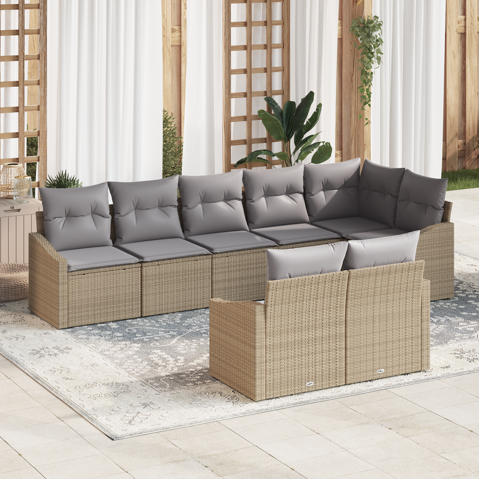 vidaXL 8-delige loungeset met kussens Beige Poly Rattan