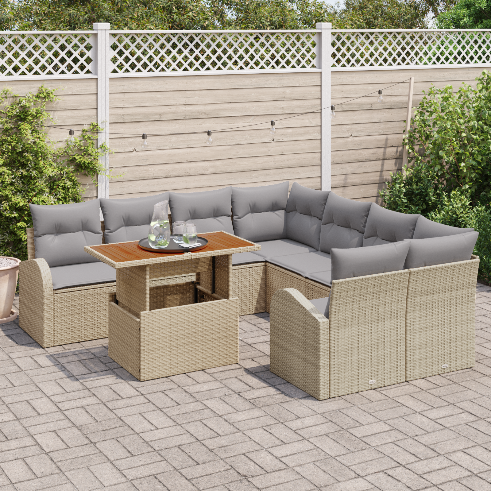 vidaXL 9-delige Tuinset met kussens poly rattan acaciahout beige