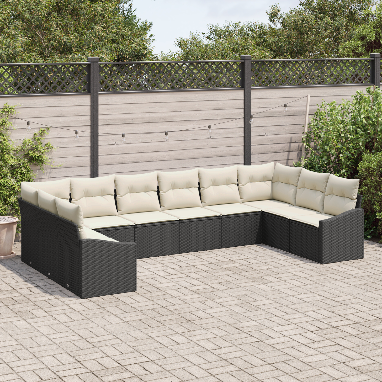 vidaXL 10-delige Tuinbankenset met kussens poly rattan zwart