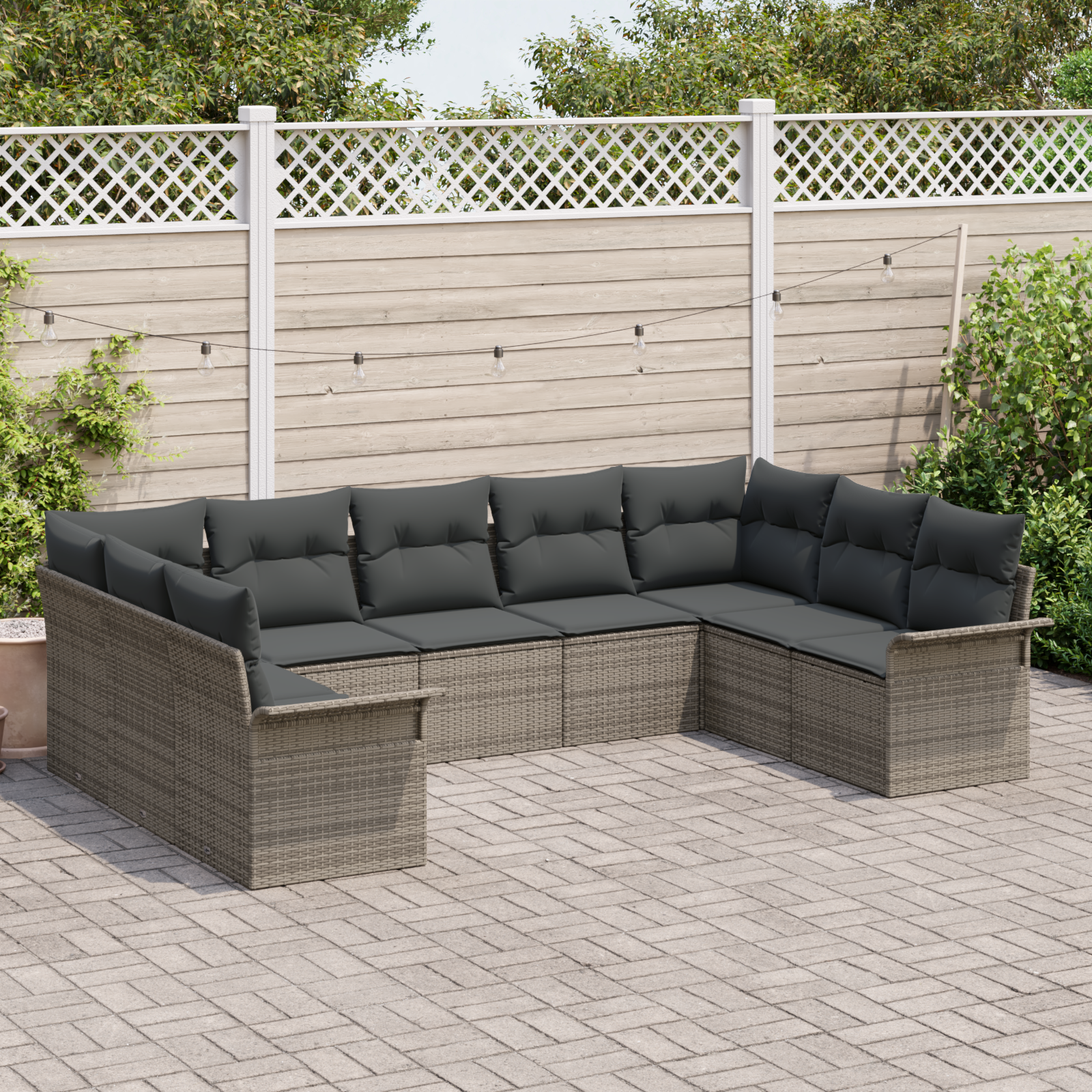 vidaXL 9-delige tuinset met kussens - grijs poly rattan