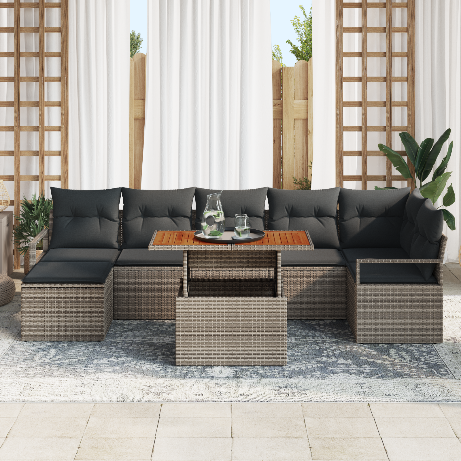 vidaXL 8-delige Tuinbankenset met kussens poly rattan grijs