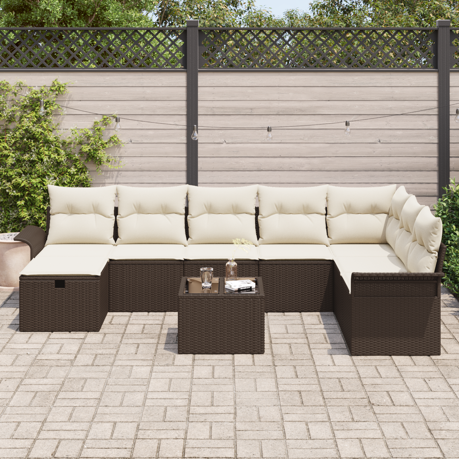 vidaXL 9-delige Tuinbankenset met kussens poly rattan bruin