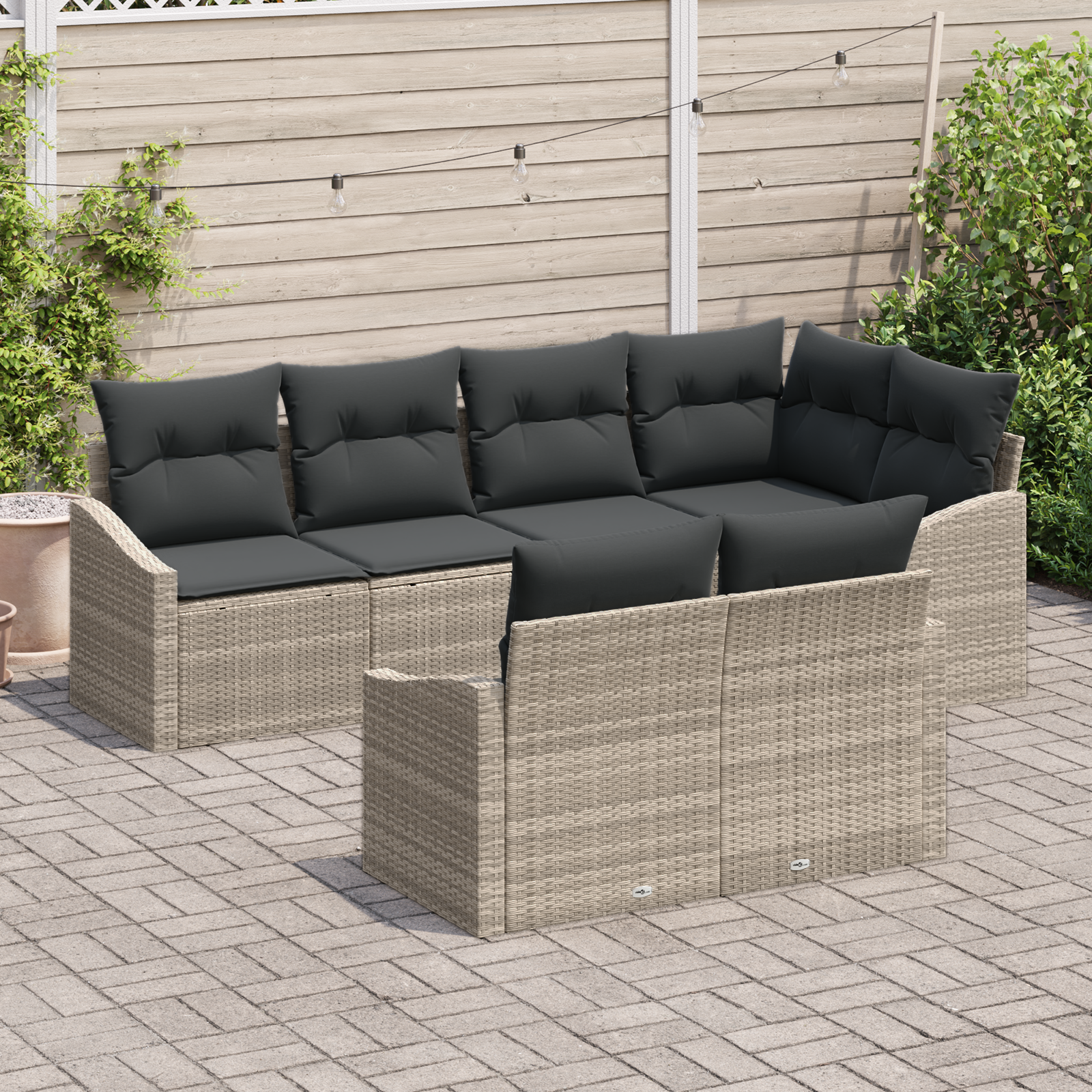 vidaXL 7-delige Tuinset met kussens poly rattan lichtgrijs