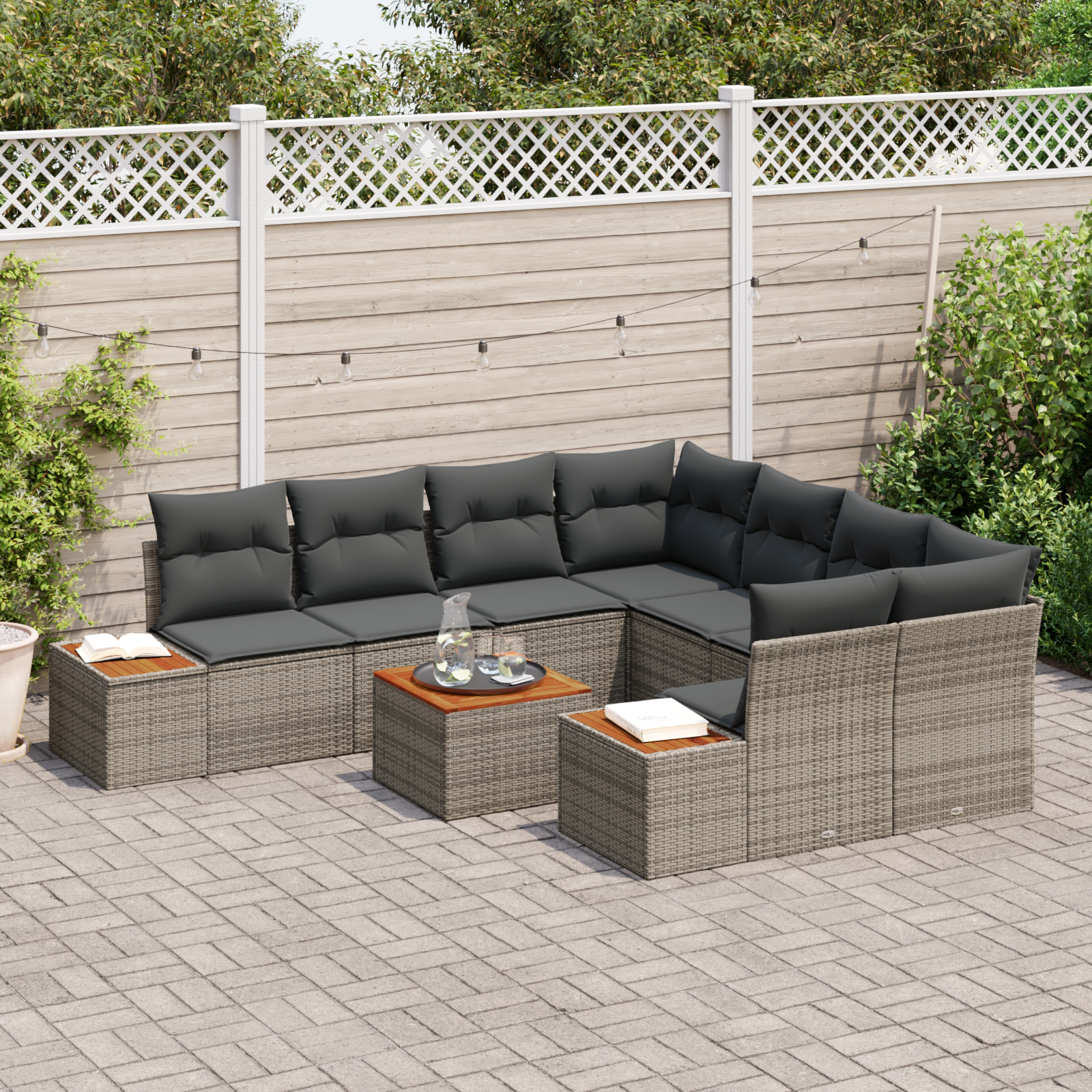 vidaXL 9-delige tuinset met kussen grijs poly rattan en acacia