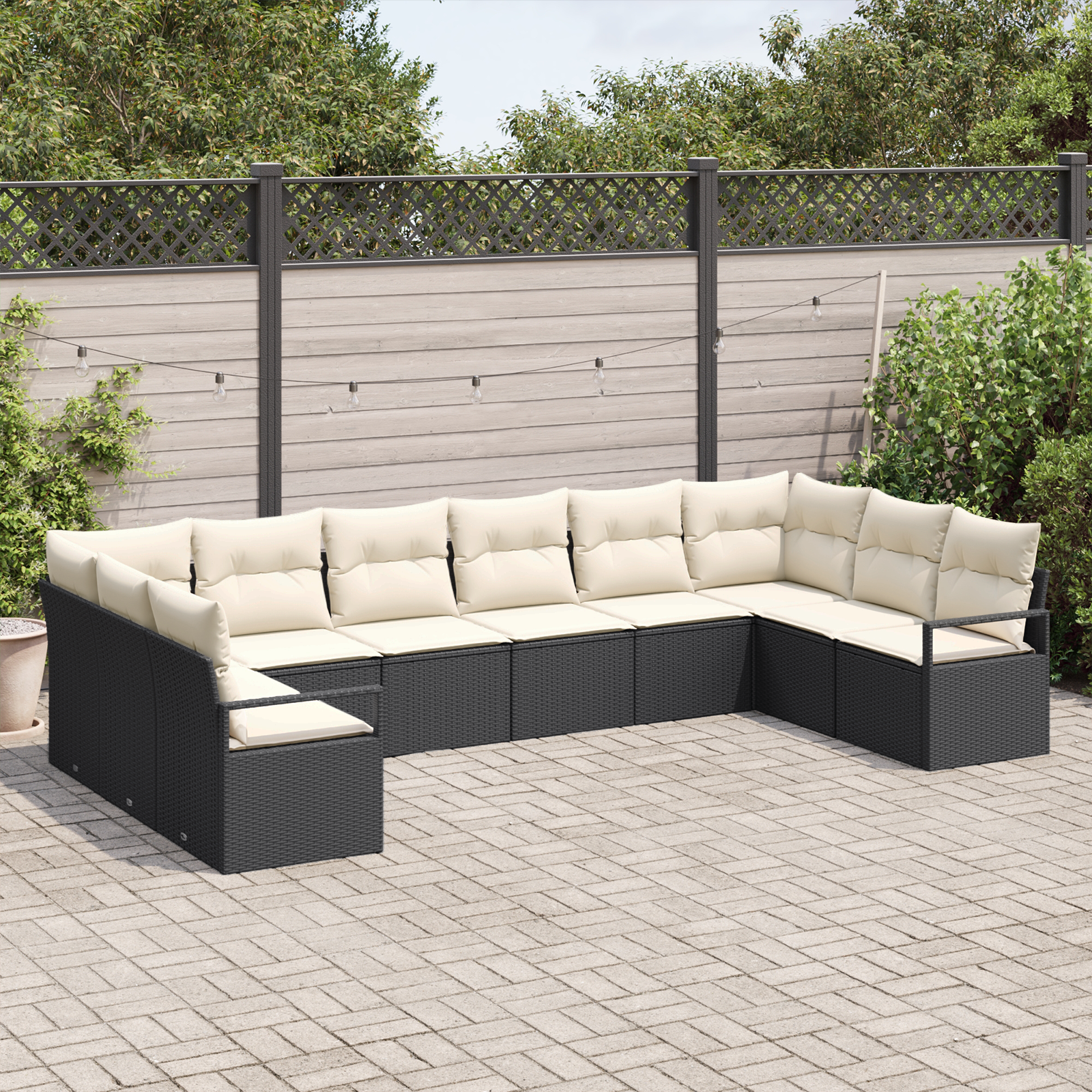 vidaXL 10-delige tuinset met kussens in zwart poly rattan
